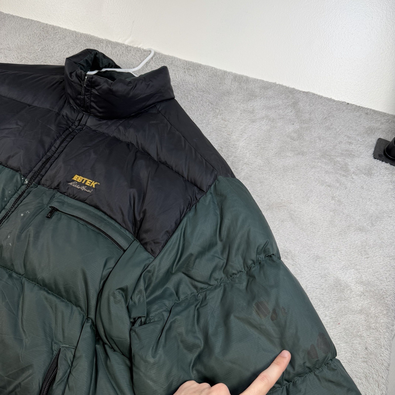 Eddie Bauer Jacket Mens 2XL Green Goose Down Puffer Full Zip Pocket EBTek