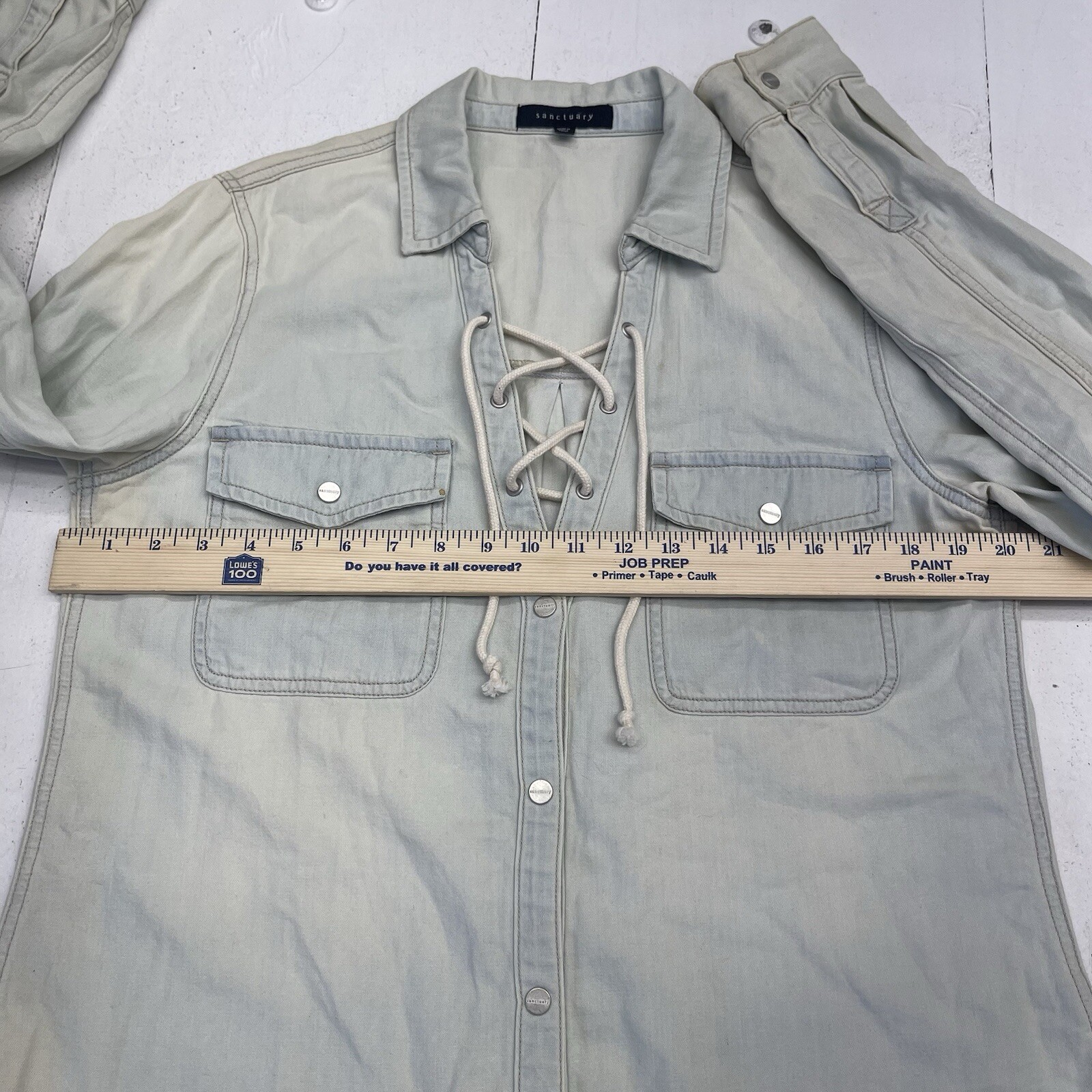 Sanctuary Blue Cotton Snap Button Lace Up Long Sleeve Women’s Size Medium