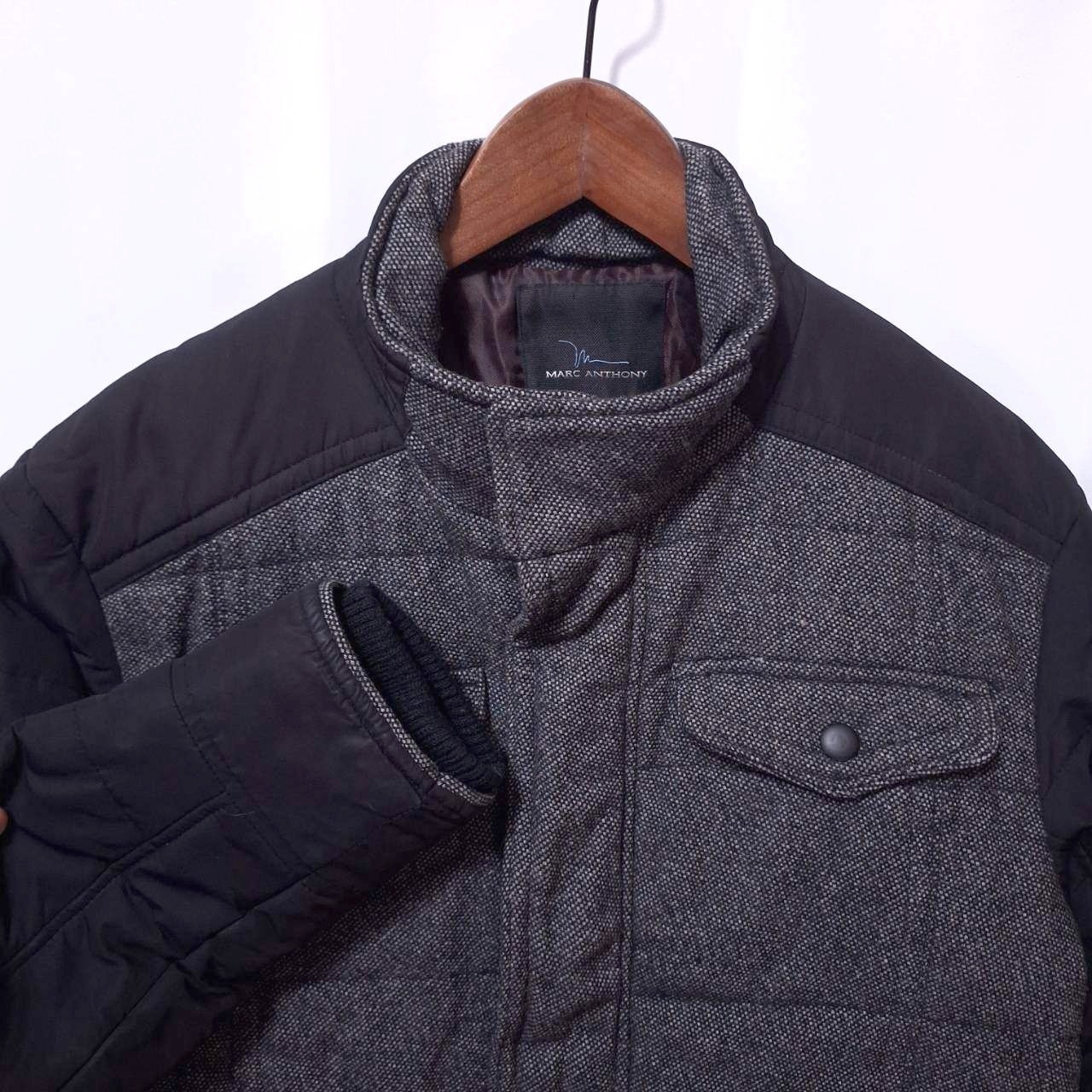 Marc Anthony Wool Quilted Field Jacket Coat Mens S Ribbed Cuff Full Zip Snap