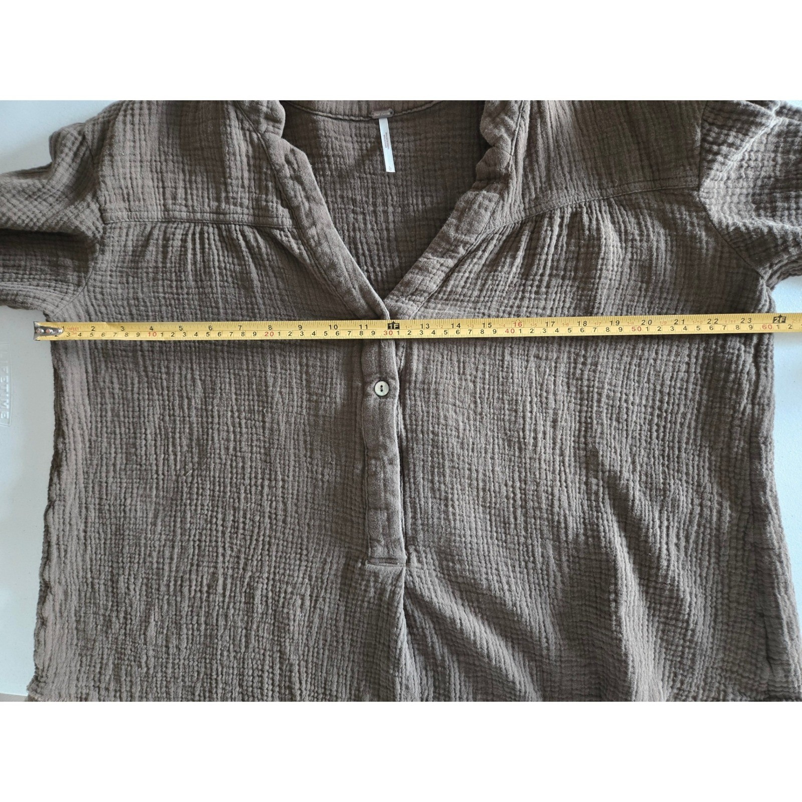Free People Changing Horizons Crinkle Gauze Top Henley Boho Large