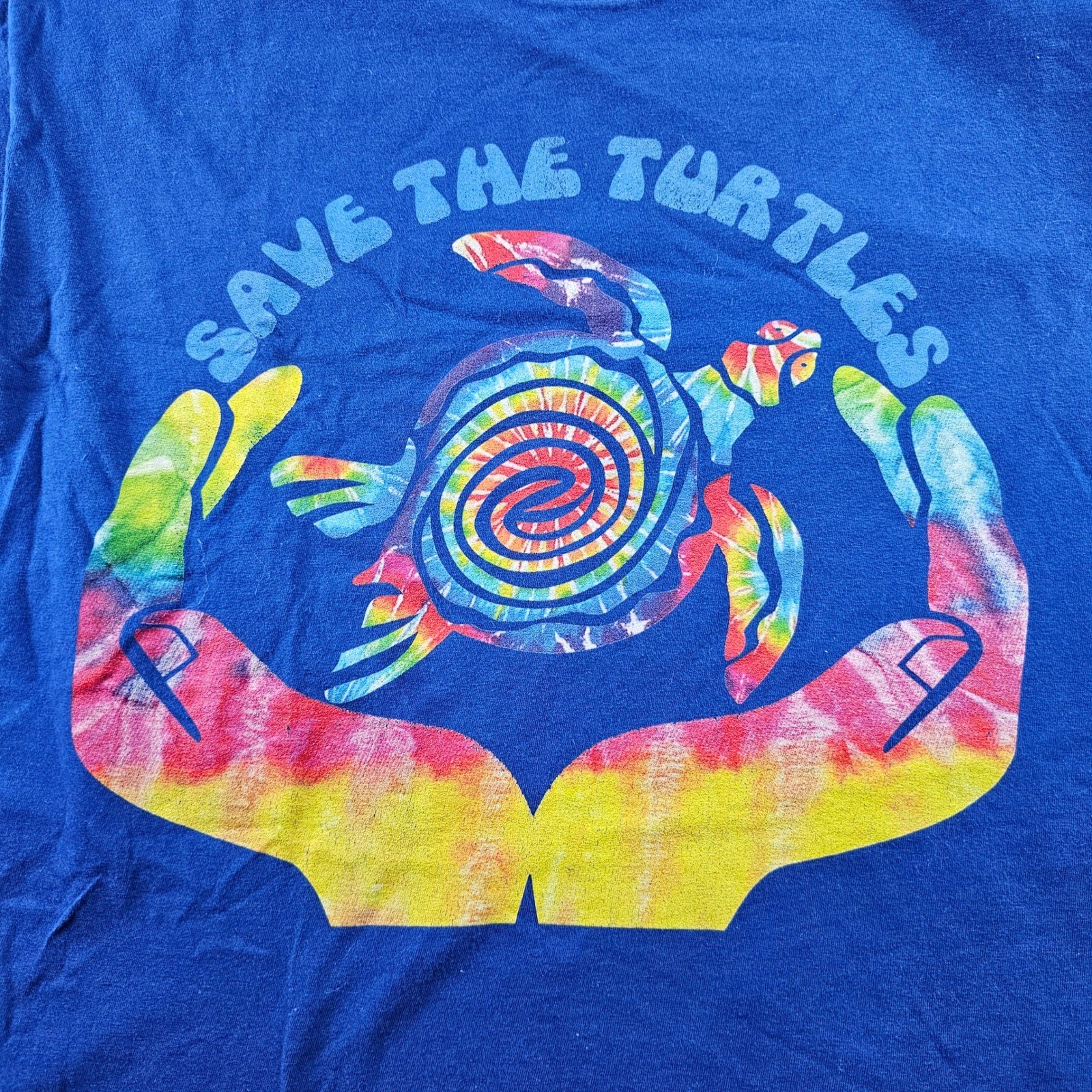 Port & Company T-Shirt Youth M Blue Save The Turtles Graphic Crew Neck Pullover