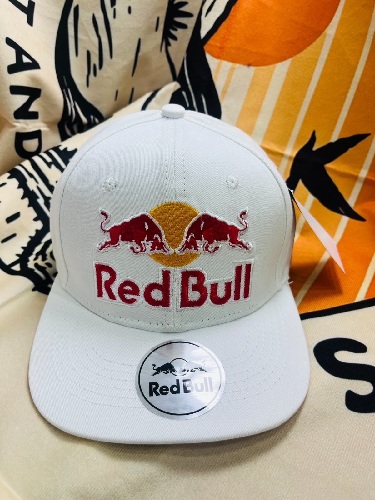 Red Bull Men’s Outdoors White Flat Brim Hat Adjustable