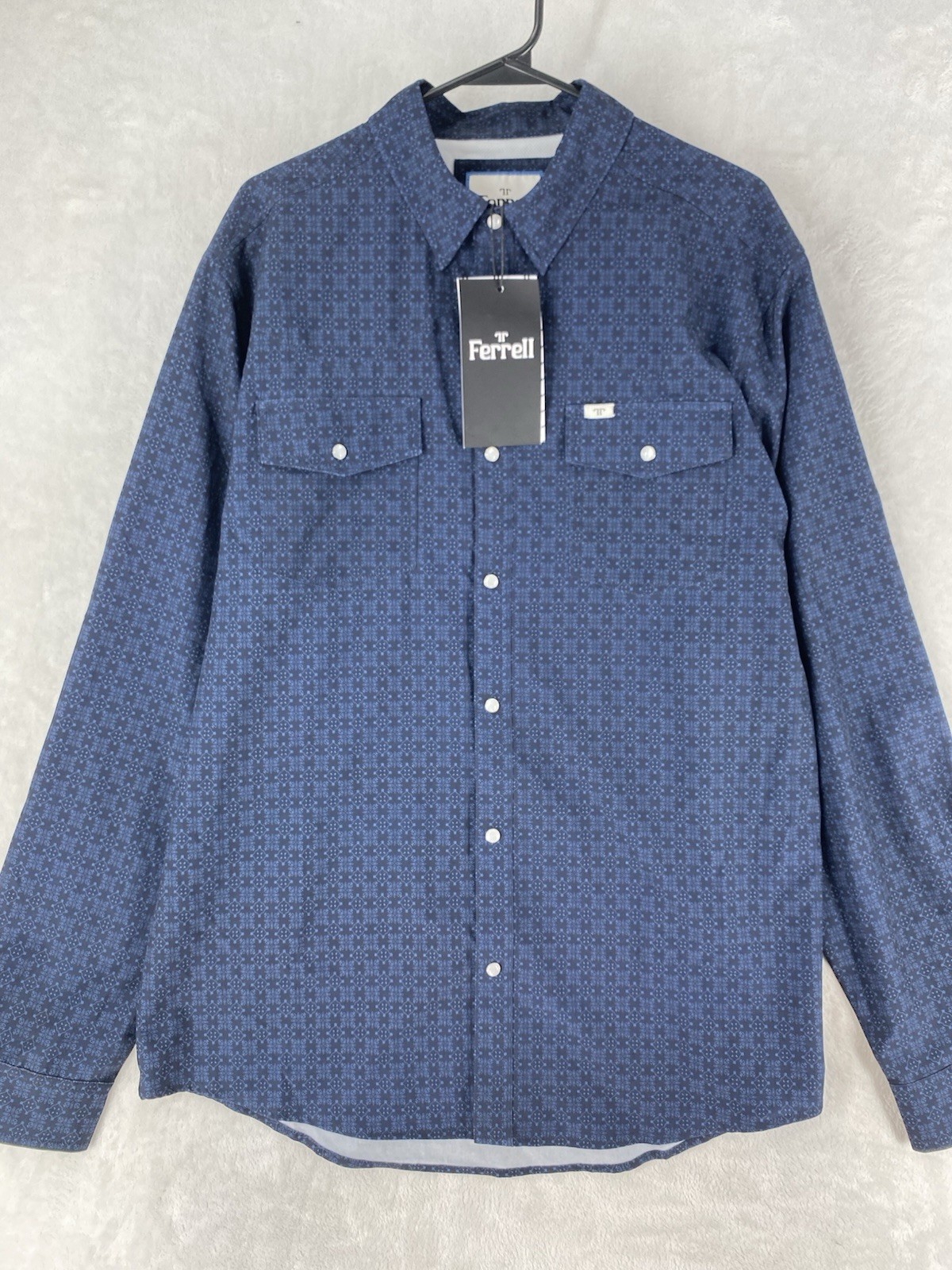 Ferrell Shirt Men’s Large Blue Collin Soft Stretch Western Snap Button NEW $70