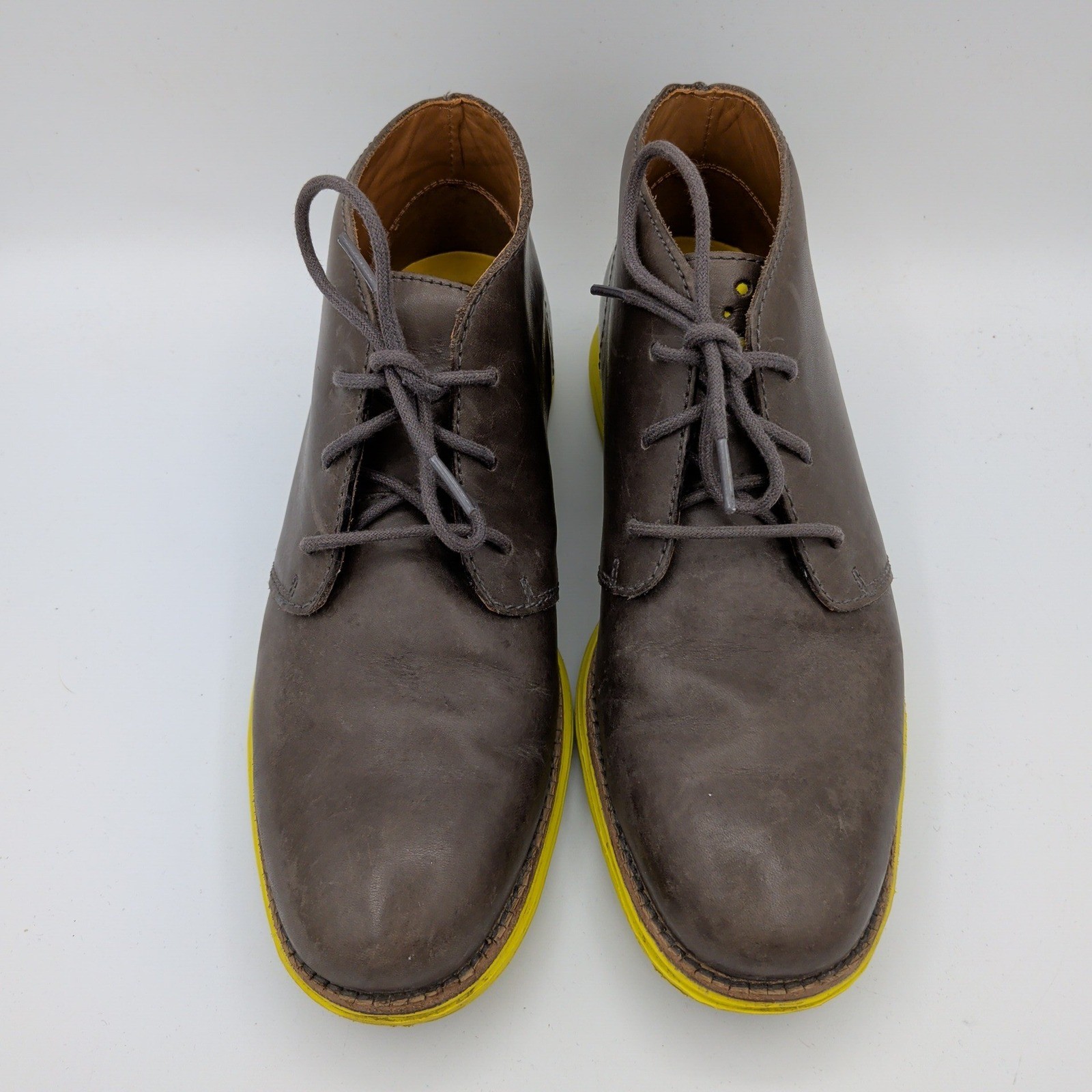 Cole Haan Lunargrand Chukka Boots Mens 7M Brown Leather Volt Yellow C20319