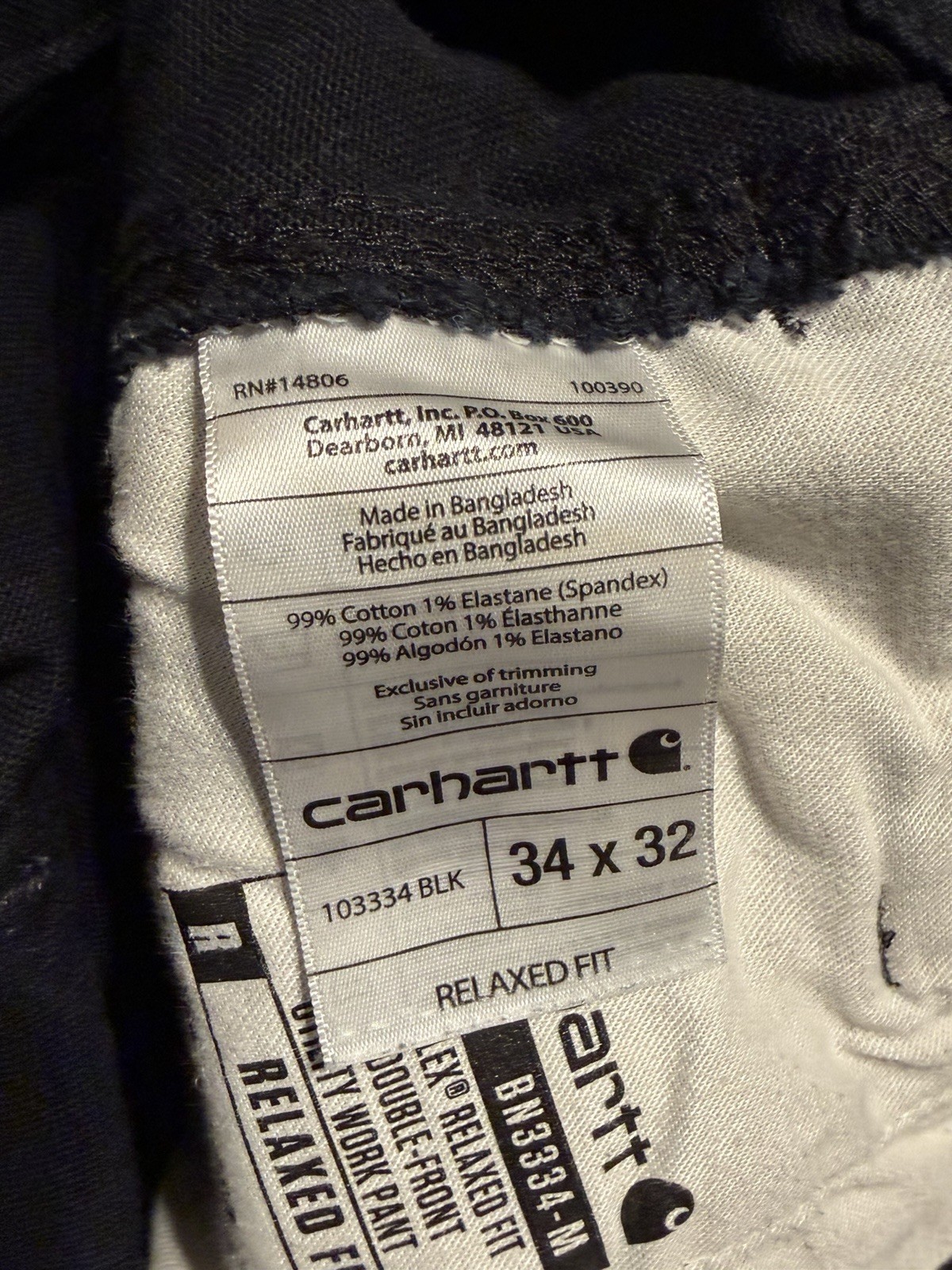 👀🔥Carhartt B01 BLK Black Double Knee Carpenter Pants 34×32 Baggy Y2K
