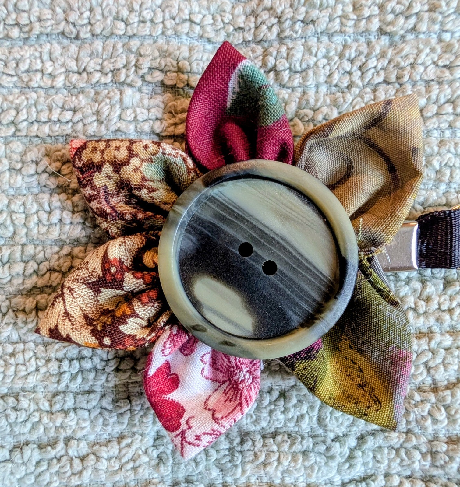 Handmade Purse Hook Charm Floral Multicolor Flower Button Accent Lobster Clasp