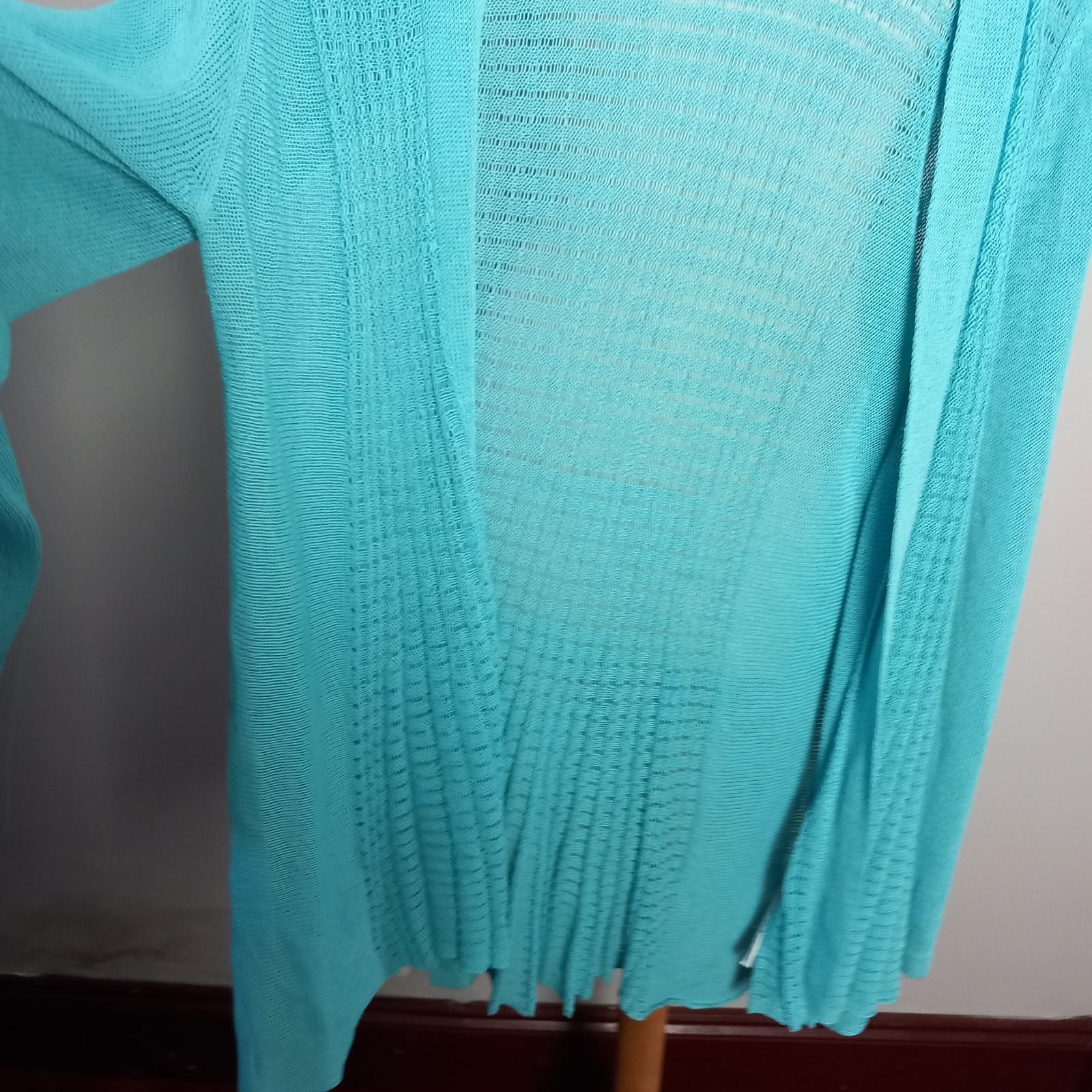 M&S Knitted Cardigan Turquoise Lacy Lace open Front UK Size 14