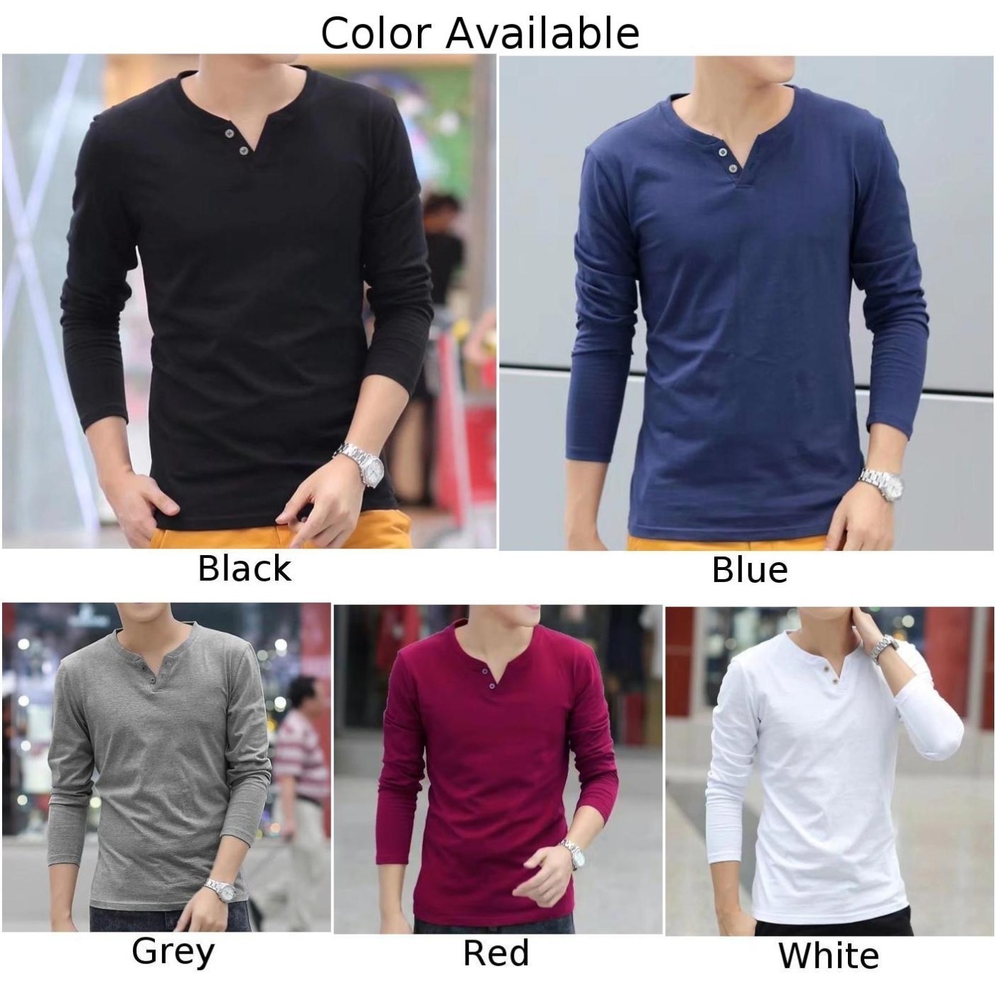 Stylish Men’s Button V Neck Henley T Shirt Slim Bottoming Tops Long Sleeve