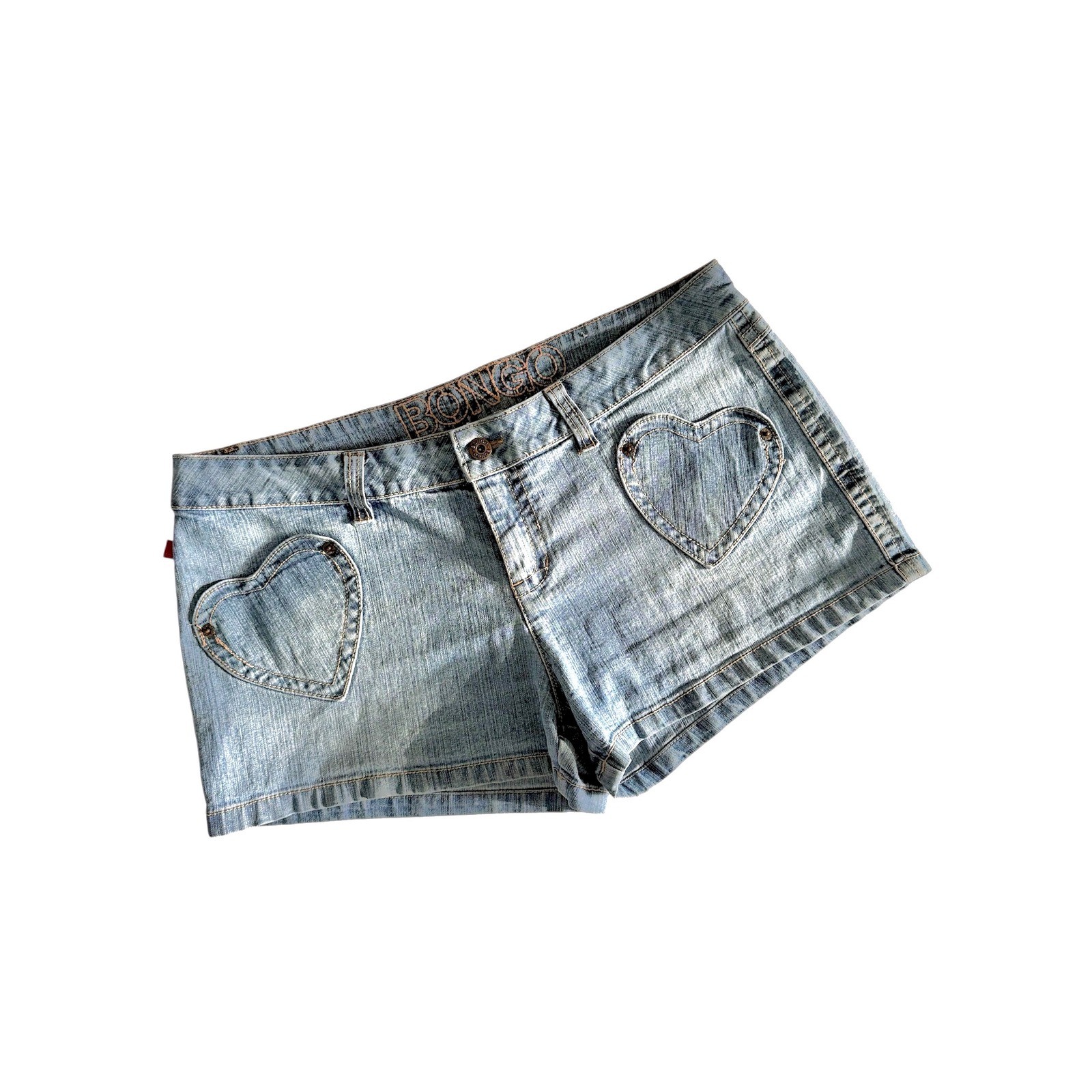 Bongo Vintage Heart Pocket Denim Shorts Medium Wash Blue Low Rise Size 13