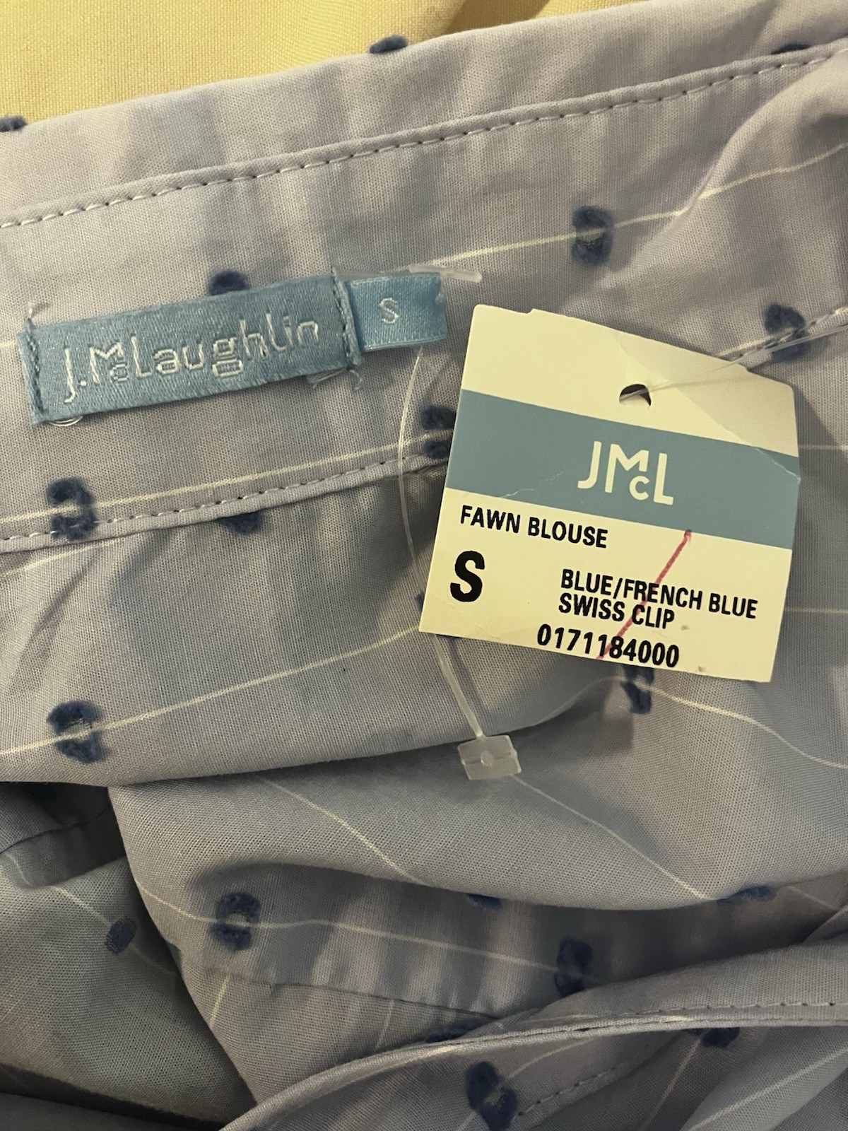 j mclaughlin Size S Fawn French Blue Swiss Button Up Collared Blouse New!