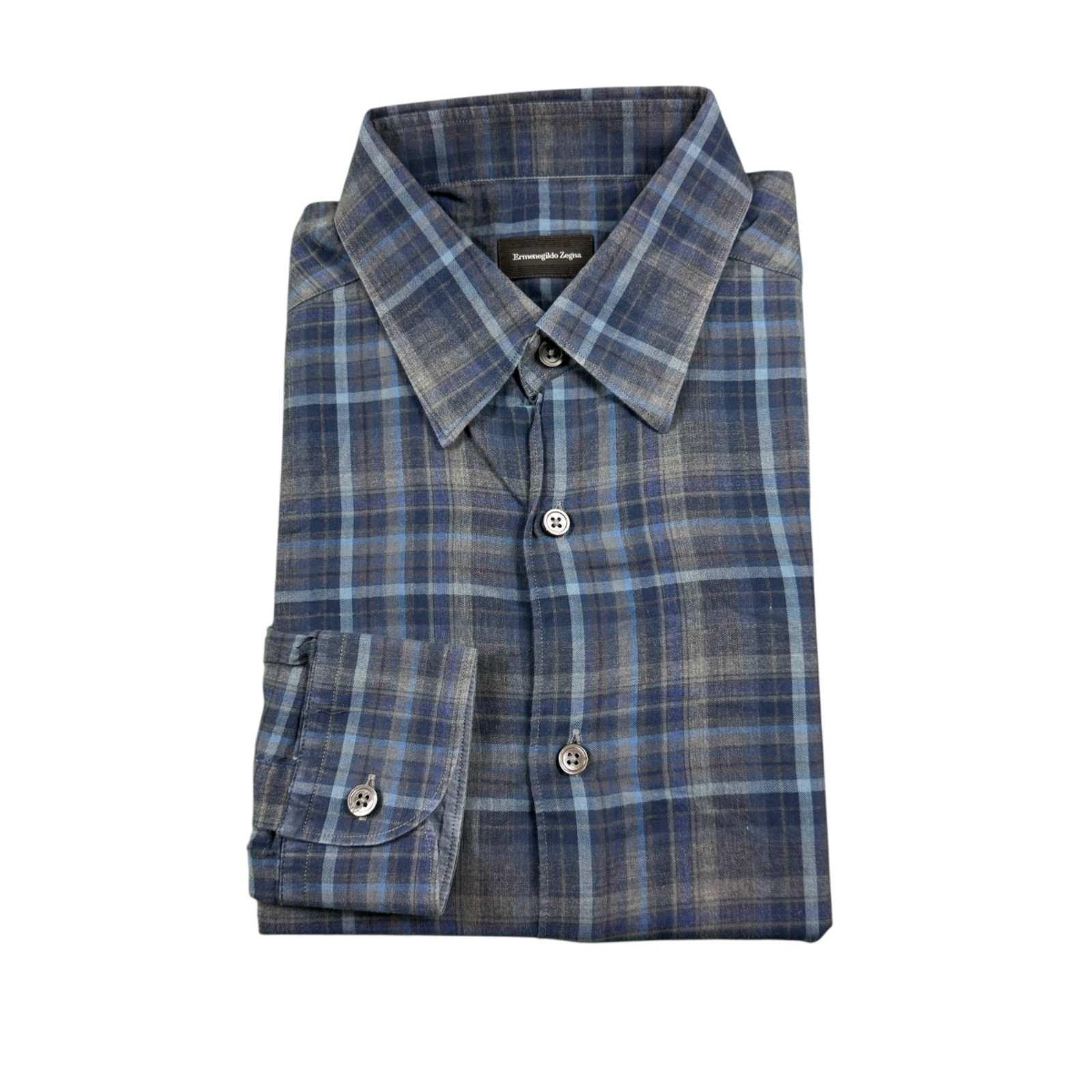 Ermengildo Zegna Blue Windowpane Checked Current L/S Button Front Size Medium