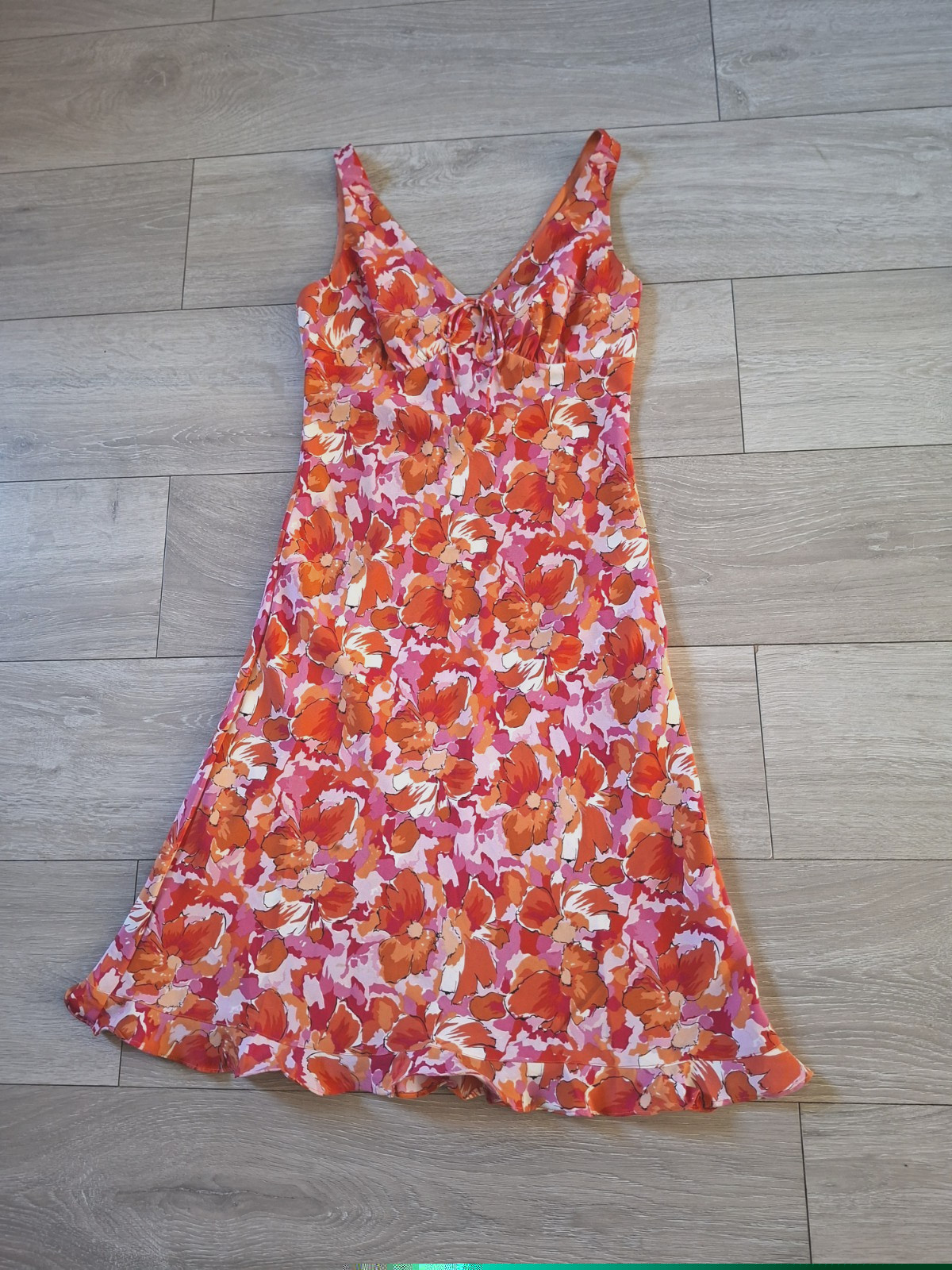 Express Vintage Orange Floral Frilled Dress Holiday Party Boho 1990’s UK4
