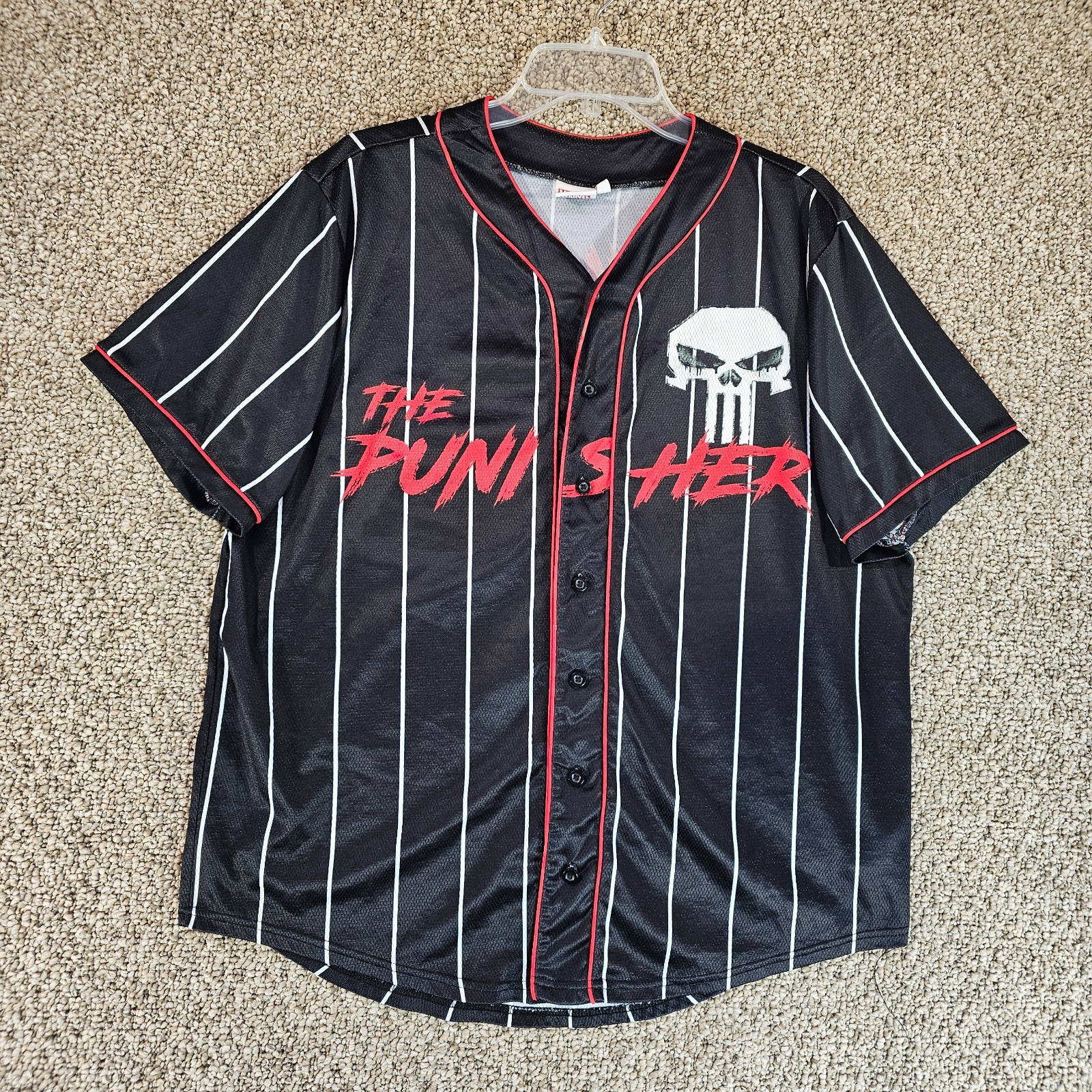 Marvel The Punisher Baseball jersey Mens Large Short Sleeve Button Front