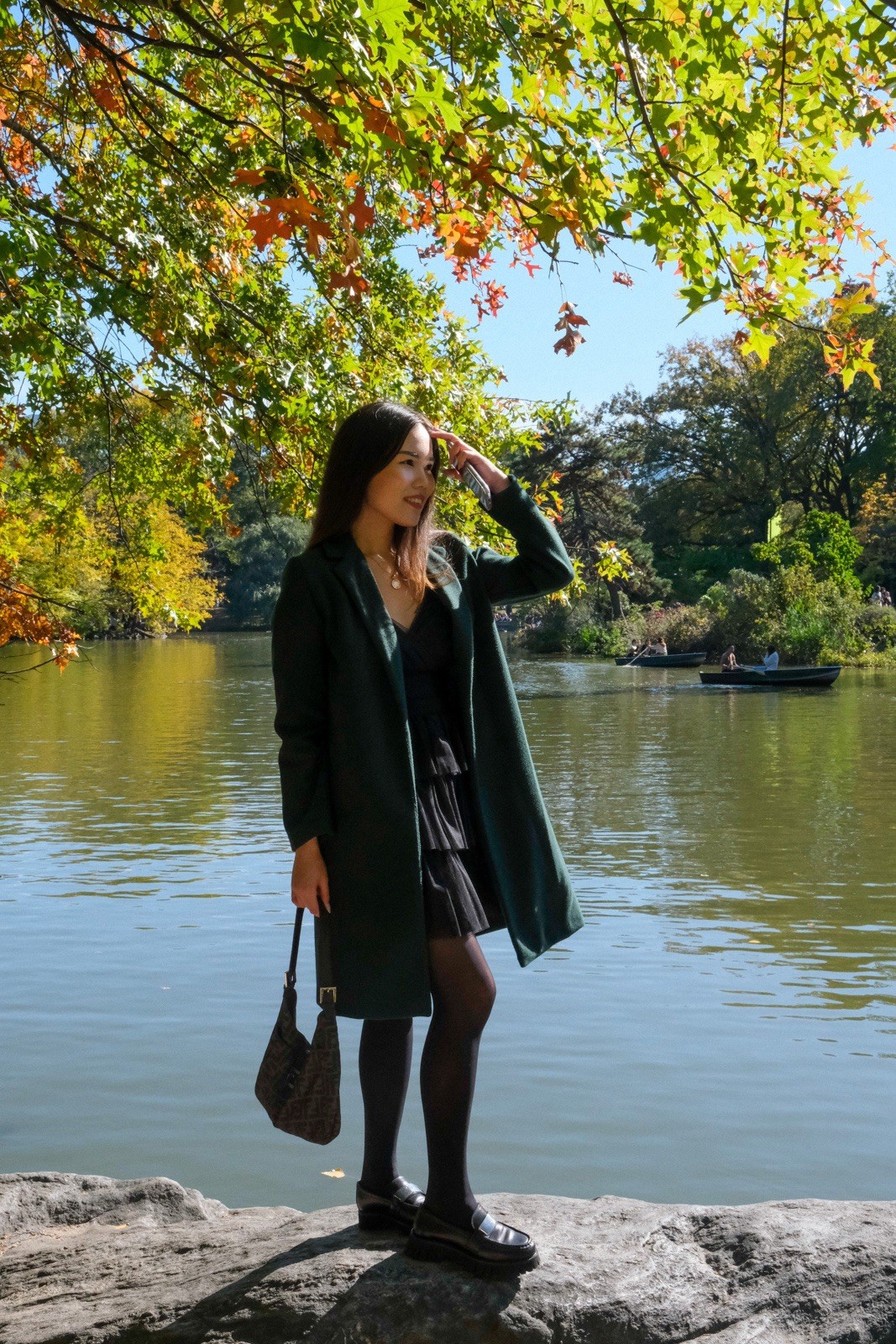 Women’s Green Wool Mid-Length Overcoat Jacket, Juniors M, Lightweight Open Front