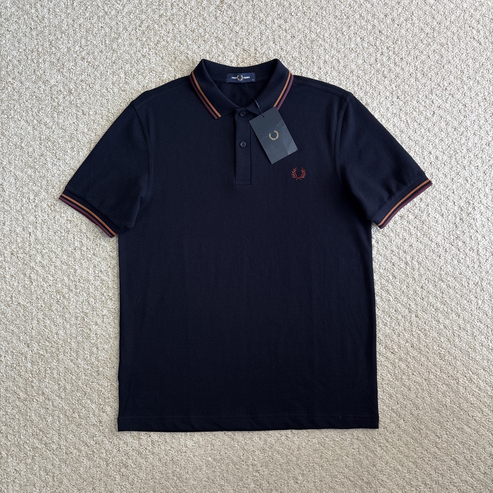 Fred Perry M3600 Mens Medium Twin Tipped Polo Shirt Navy Blue Mod Ska BNWT