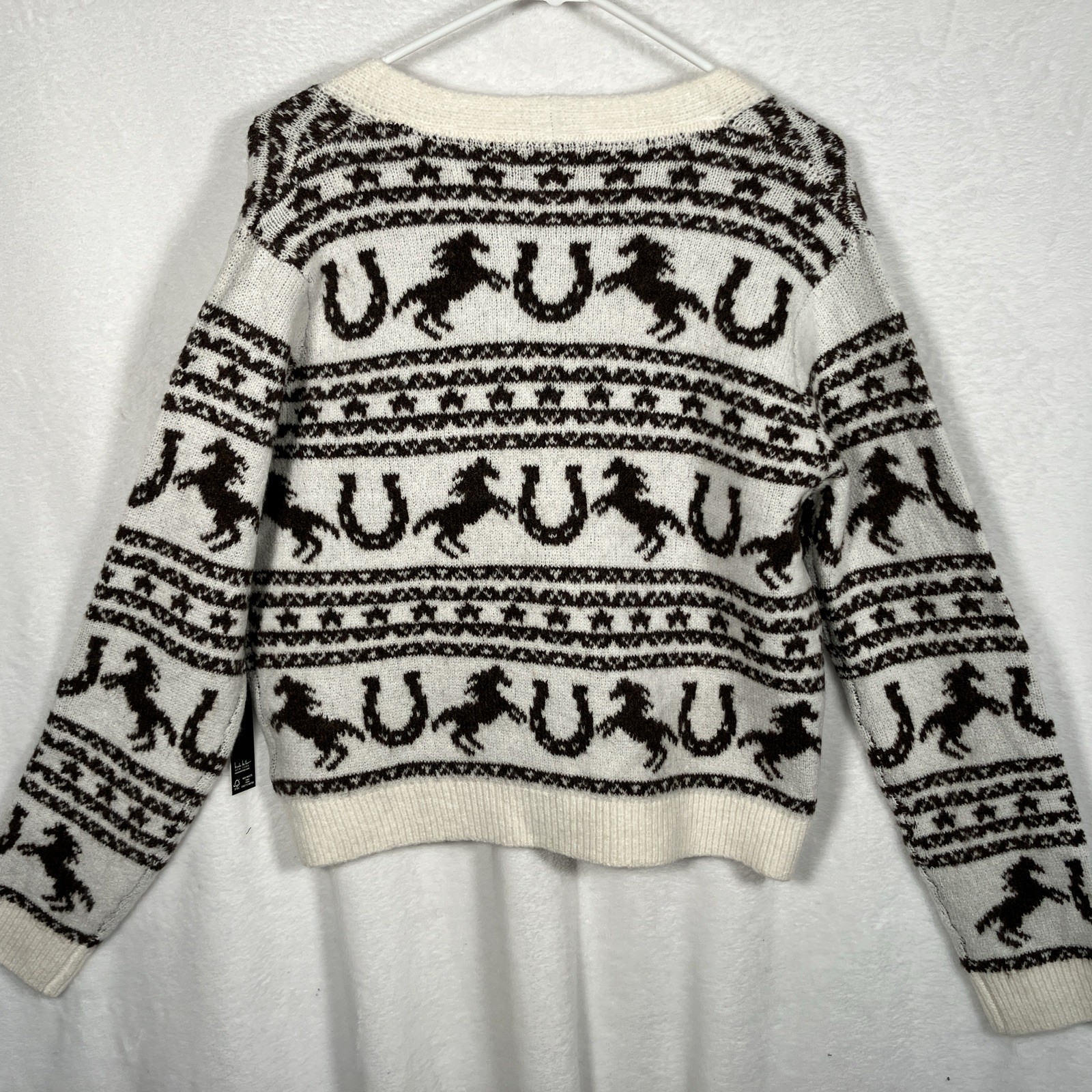 Nicole Miller Equestrian Horse Cardigan Womens Medium Southwestern Knit NWT