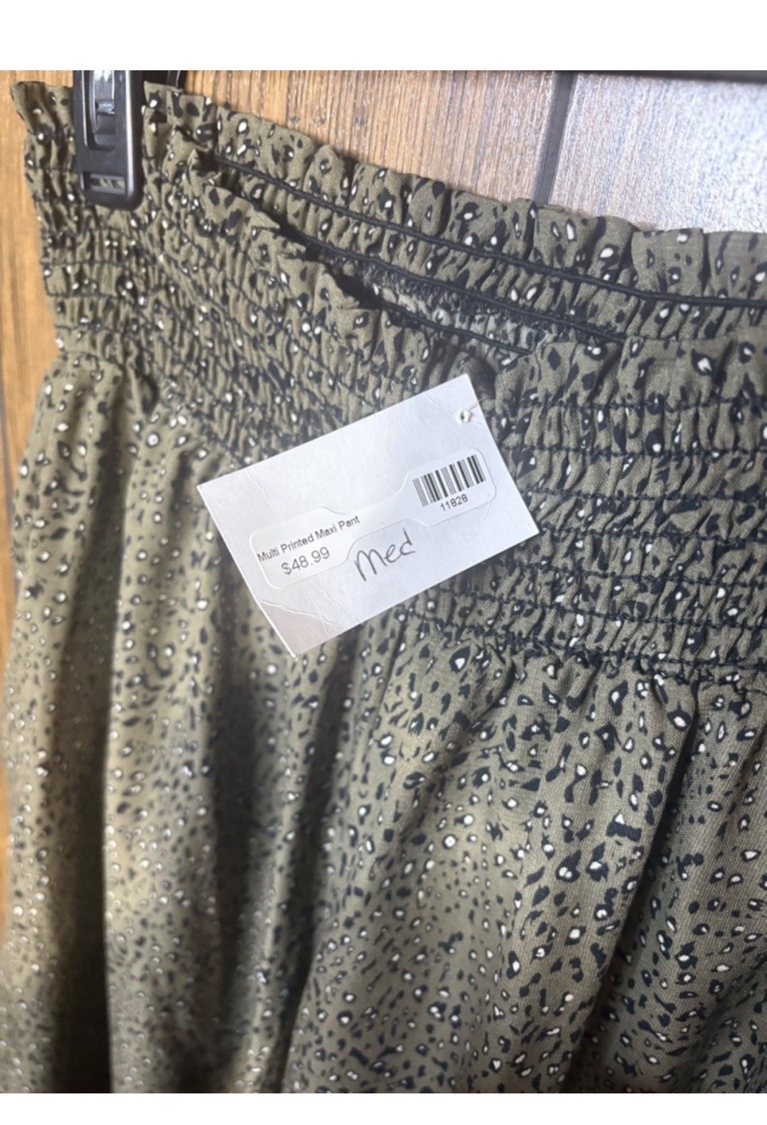 Women’s Green Animal Print Wide-Leg Palazzo Pants Elastic Waist Regular M