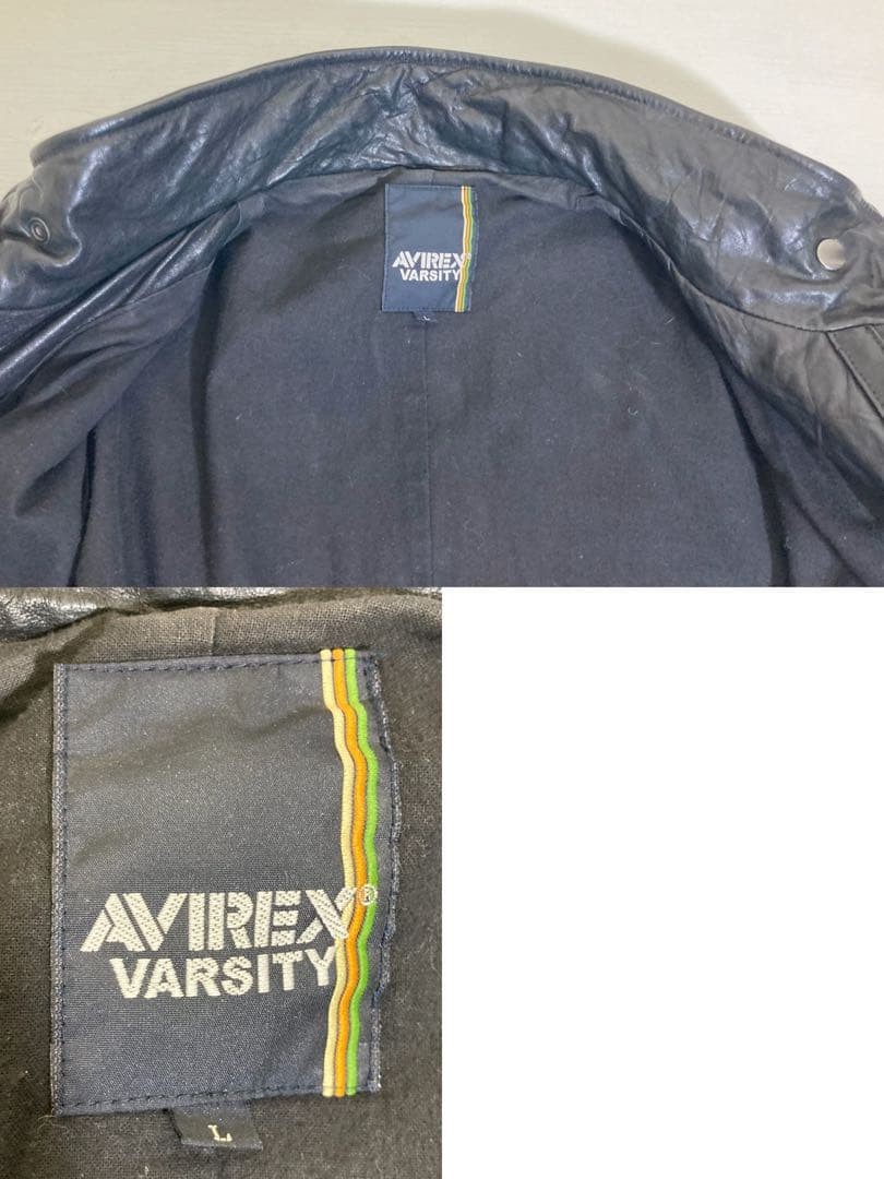 AVIREX VARSITY Leather Jacket Blouson Coat Men Size L Black Genuine
