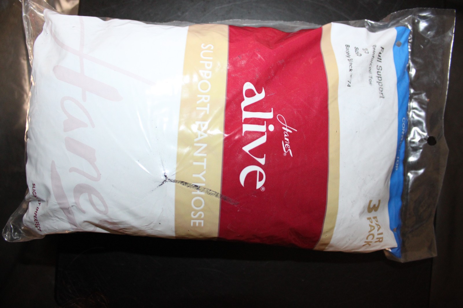 Hanes Alive Support Pantyhose Non Control Top Sheer Toe 3 Pack 3013 Barely Black