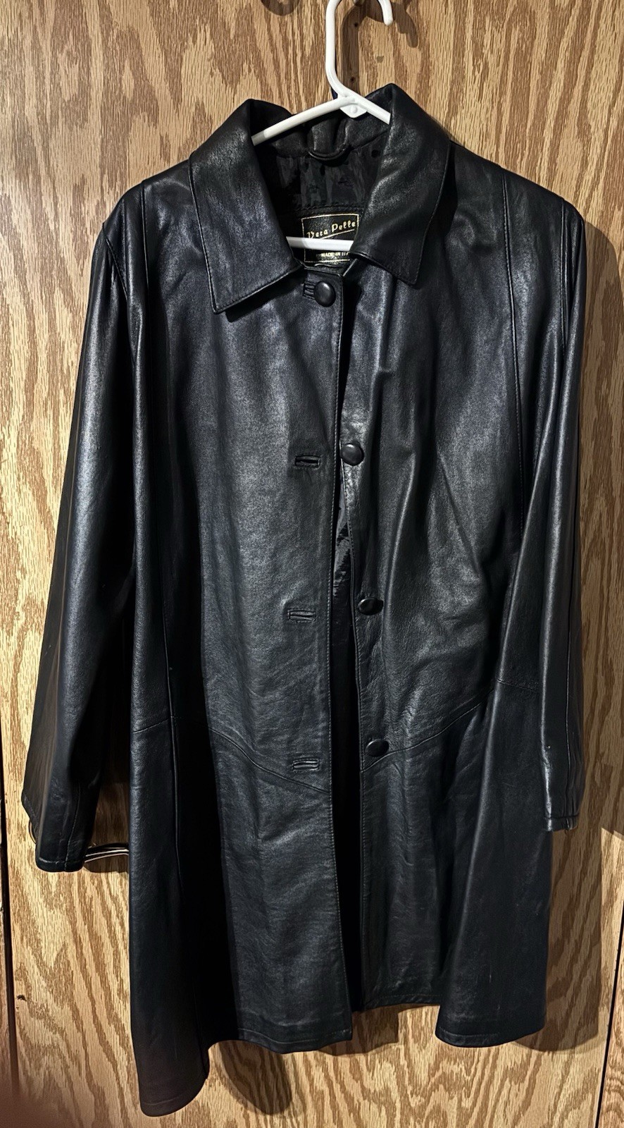 Veca Delle Vintage Black Leather Trench Coat (SIZE IS UNKNOWN!!!)