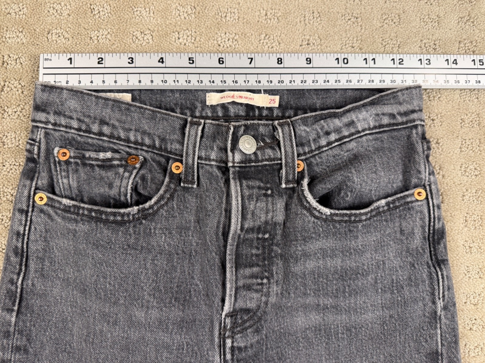 Woman’s Levi’s Wedgie Straight Premium Distressed Black Modern Big E 26×26 #1119
