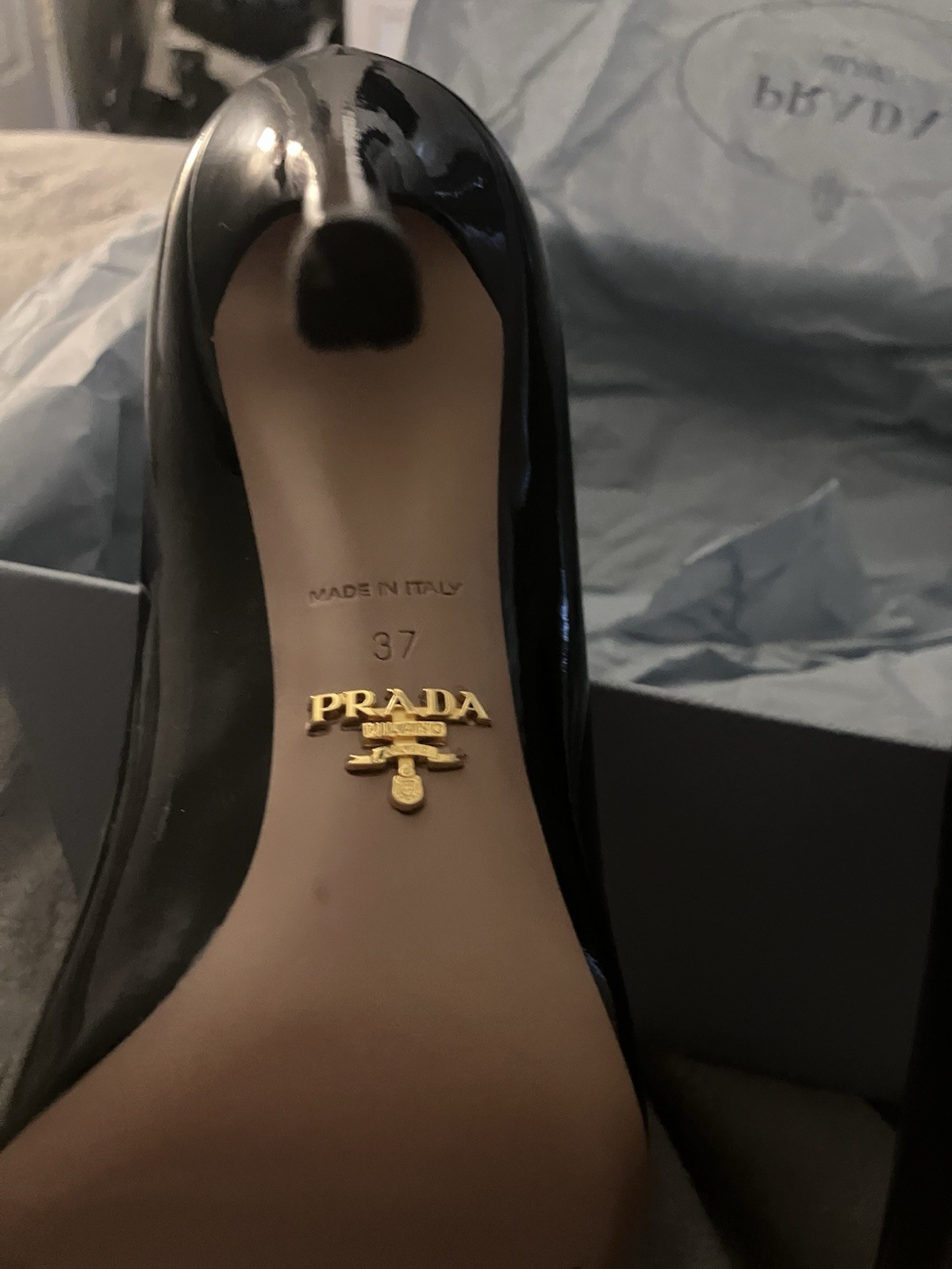 Prada Black Patent Leather Pointed Toe Stiletto Pumps Heels Size 37 EU