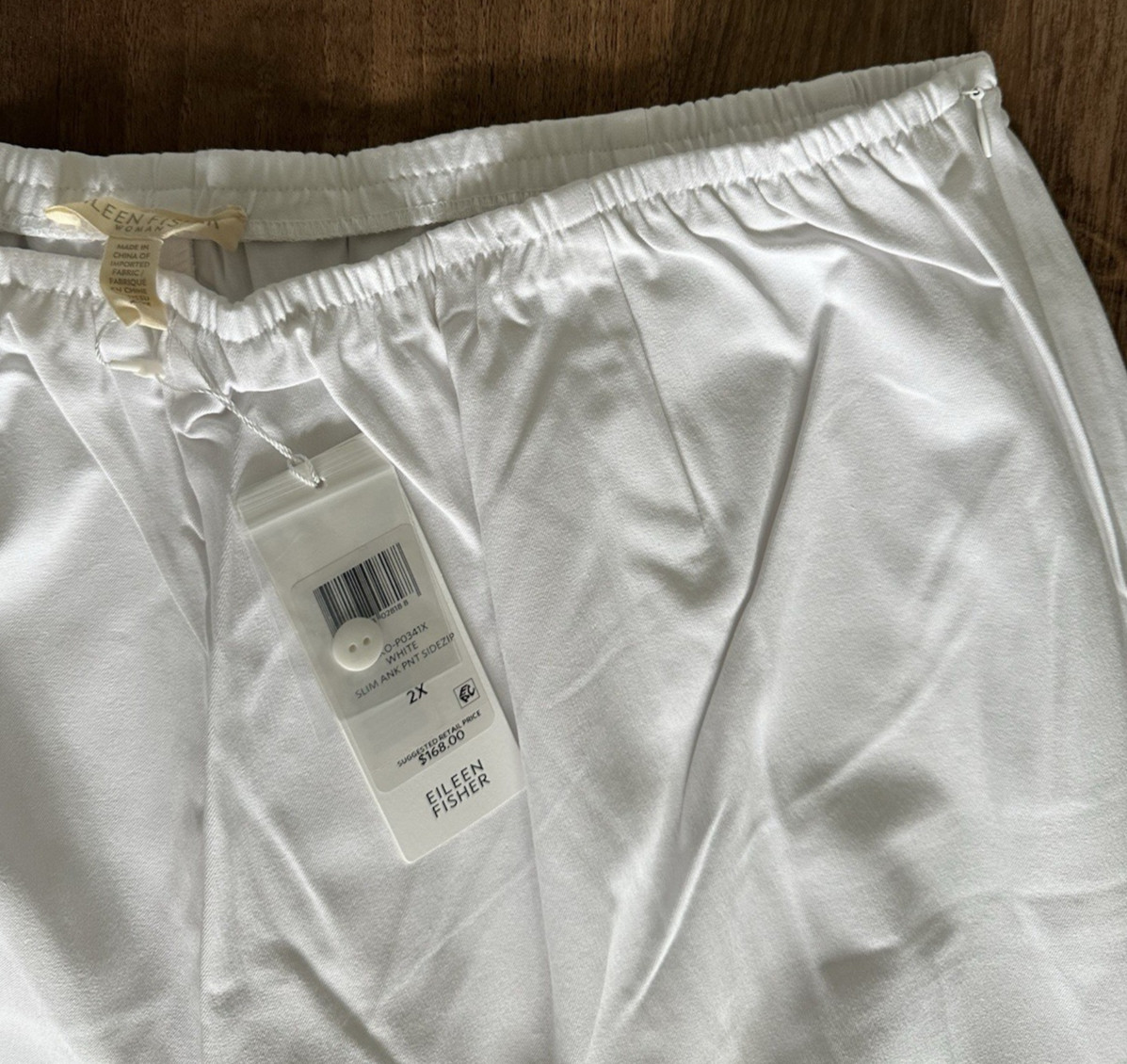 Eileen Fisher 2X White Slim Ankle Pant Side Zip Organic Cotton Stretch NWT