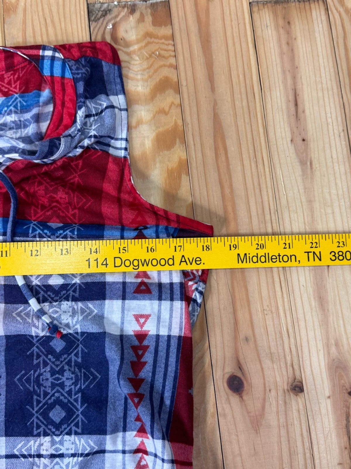 Almost Famous Blouse Womens Medium Plaid Sleeveless Lace Up Red & Blue Button