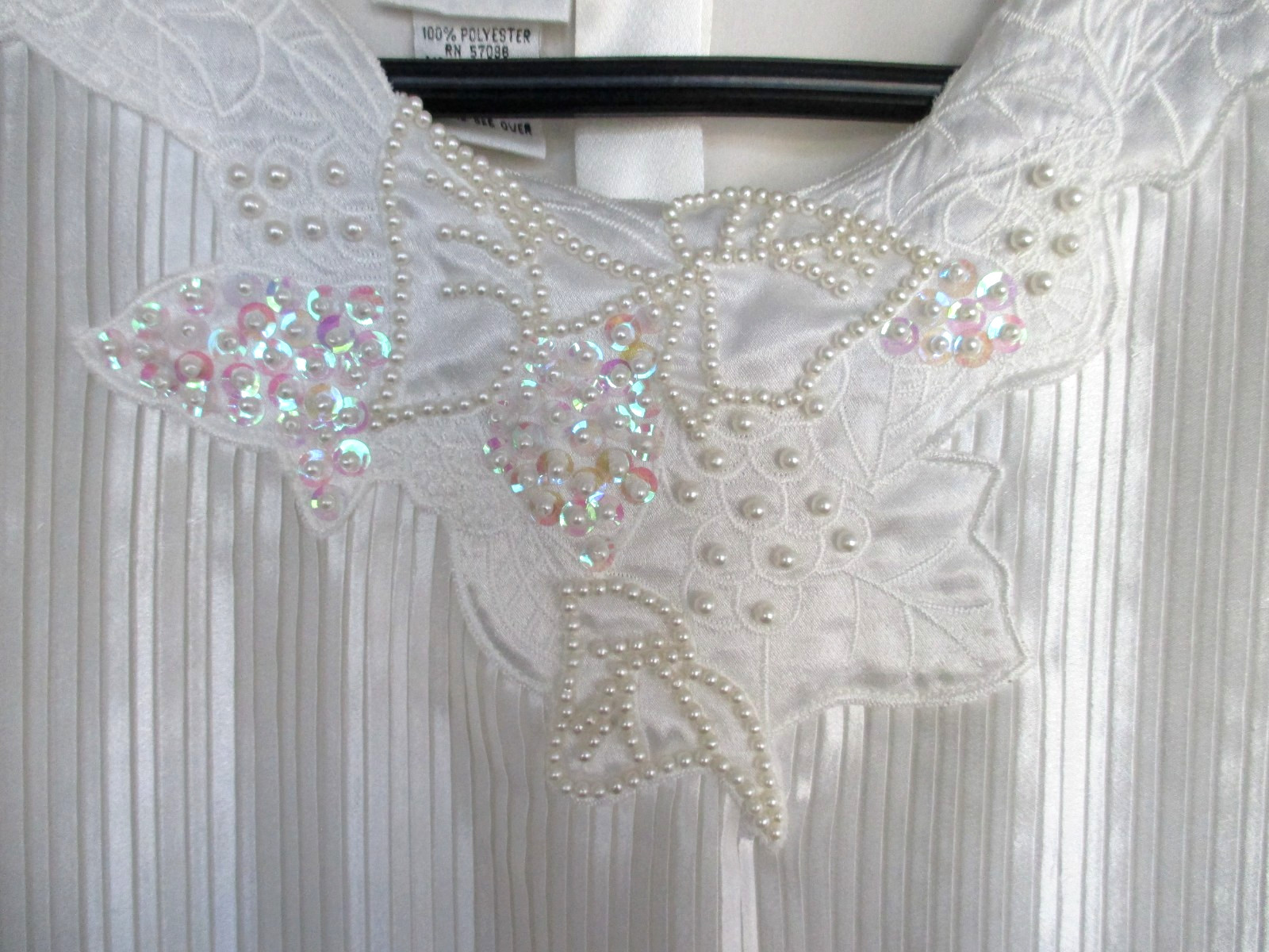 Vintage Nicola Blouse Size 14 White Pleated Front Beaded Neckline Polyester