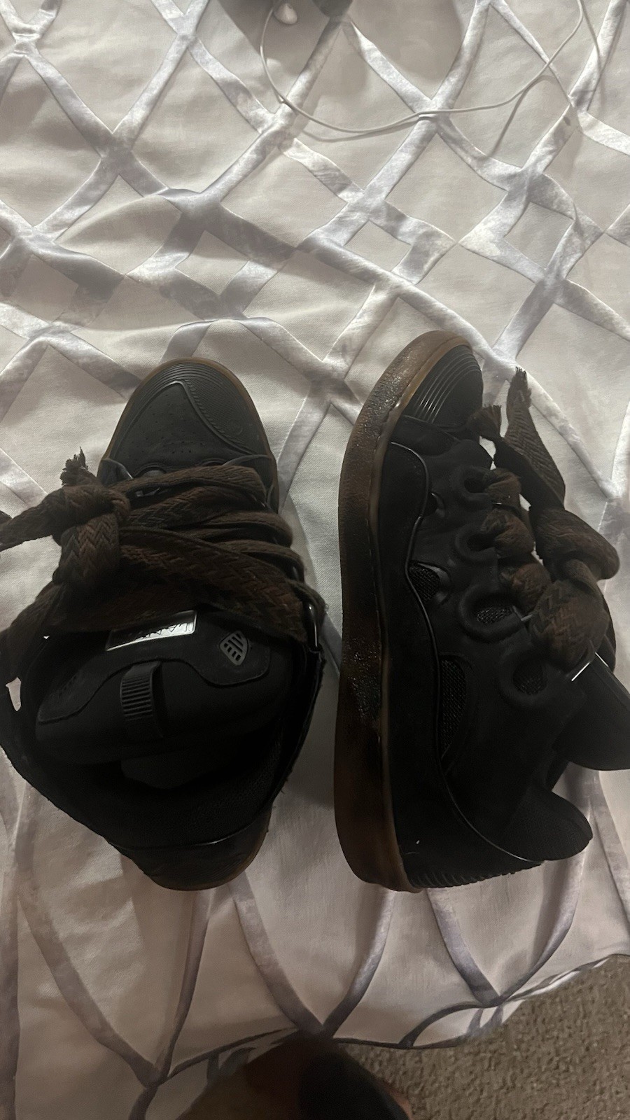Lanvin Curb Men’s Black Leather Low Top Lace-Up Chunky Sneakers Casual