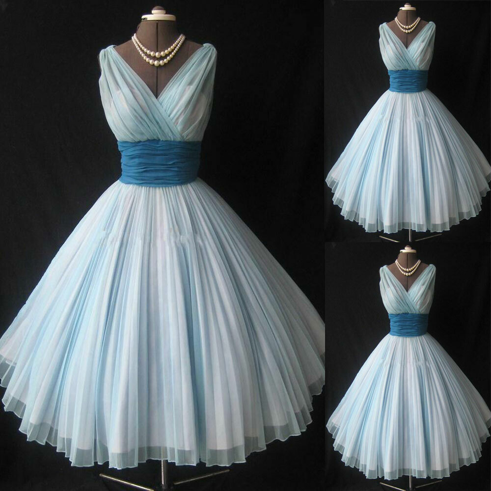 Vintage 1950’s Cocktail Dress Tea Length Bridesmaid Prom Party Dresses Ball Gown