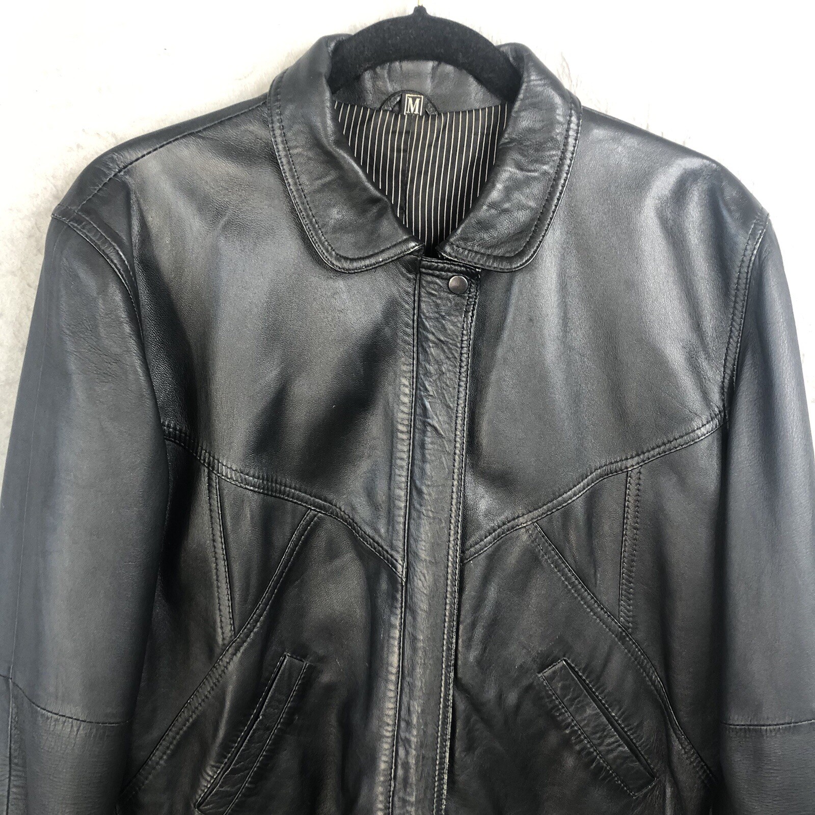 Black Leather Jacket Womens Medium Moto Biker Goth Motorcycle Punk Rock