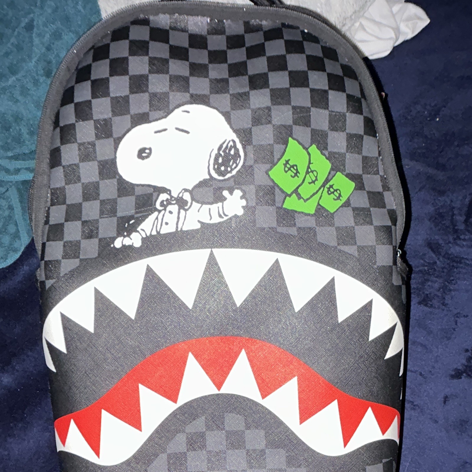 Sprayground Limited Edition Snoopy Peanuts Checkered Shark Mouth Backpack