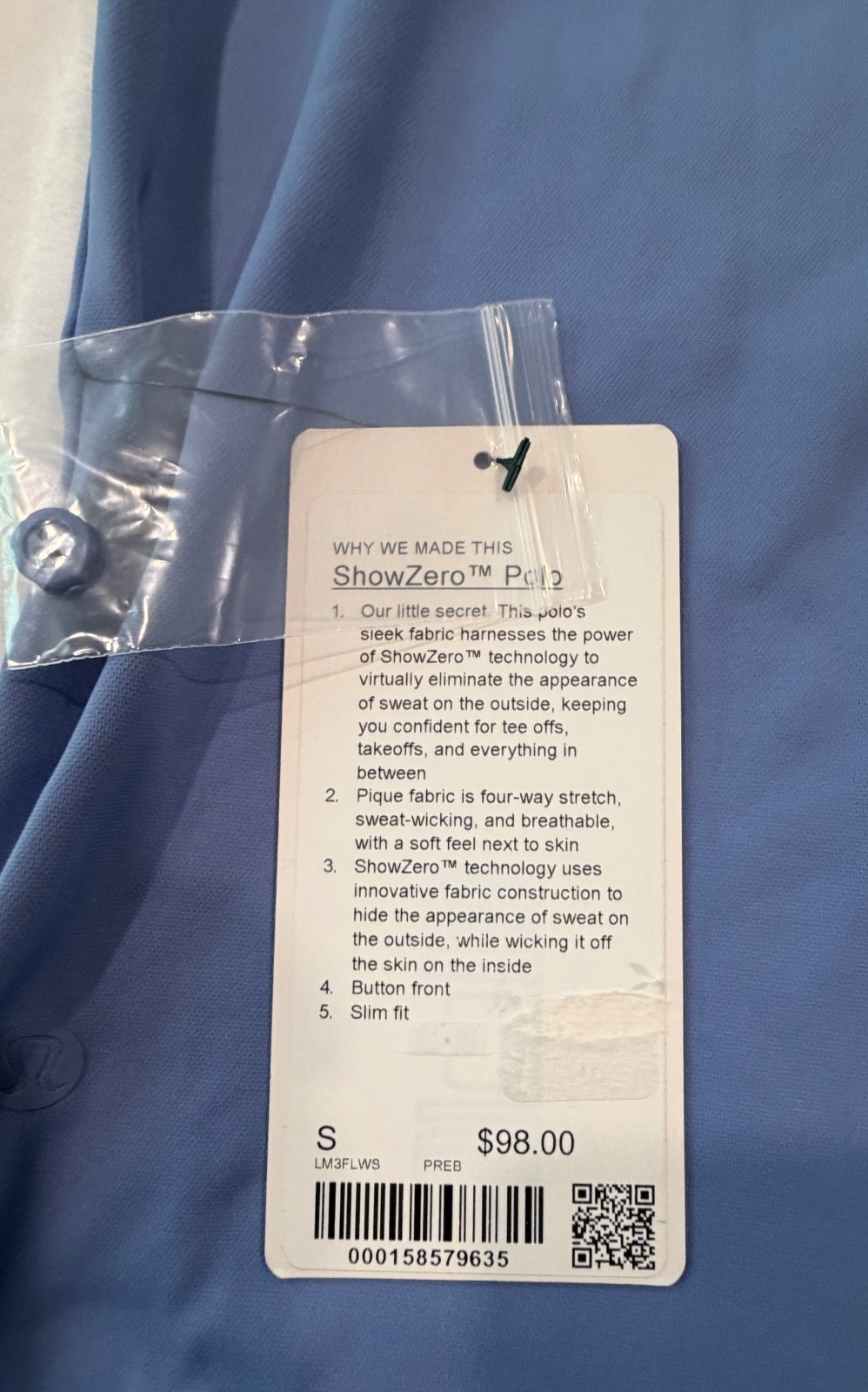 Lululemon Mens ShowZero SlimFit Polo Shirt Sz Small PREB Blue