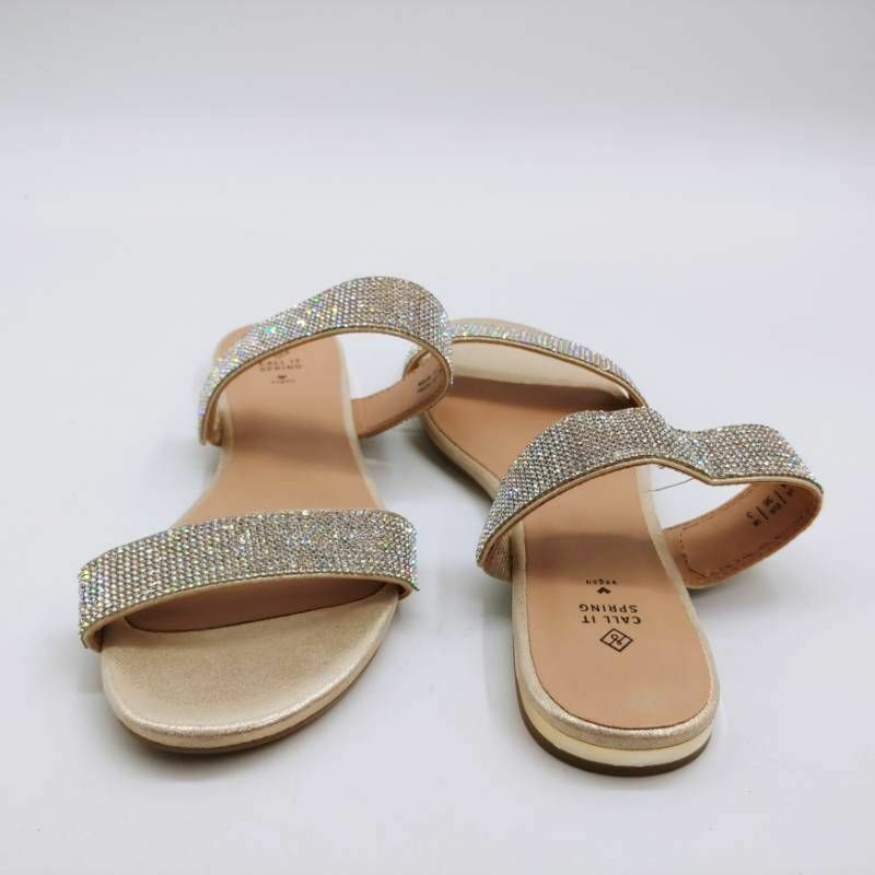 Call It Spring Womens Rosalia Slide Sandals Champagne Rhinestone Slip On 6