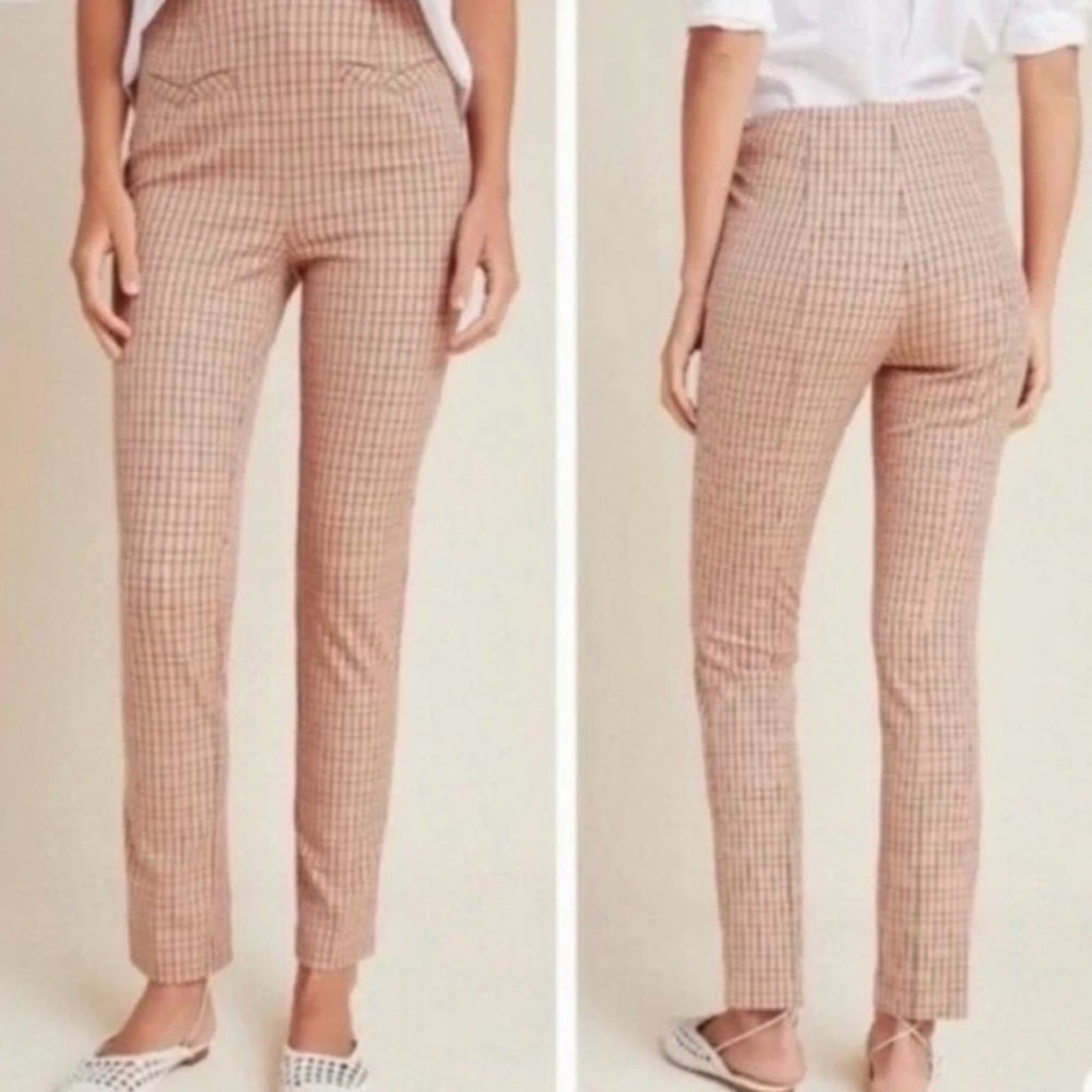 Anthropologie The Essential Slim Pants Plaid Zipper Button Side Front Pockets 2