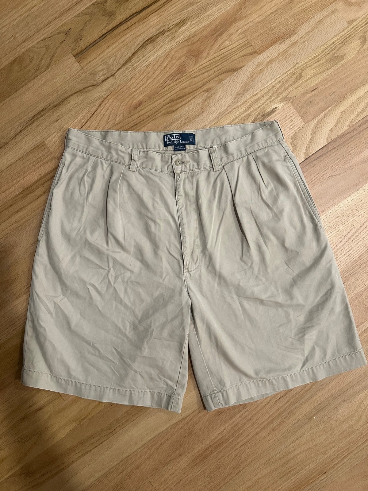 Vintage Polo Ralph Lauren Tyler Short Men 35 (Fits 34) Tan Pleated 8” Classic