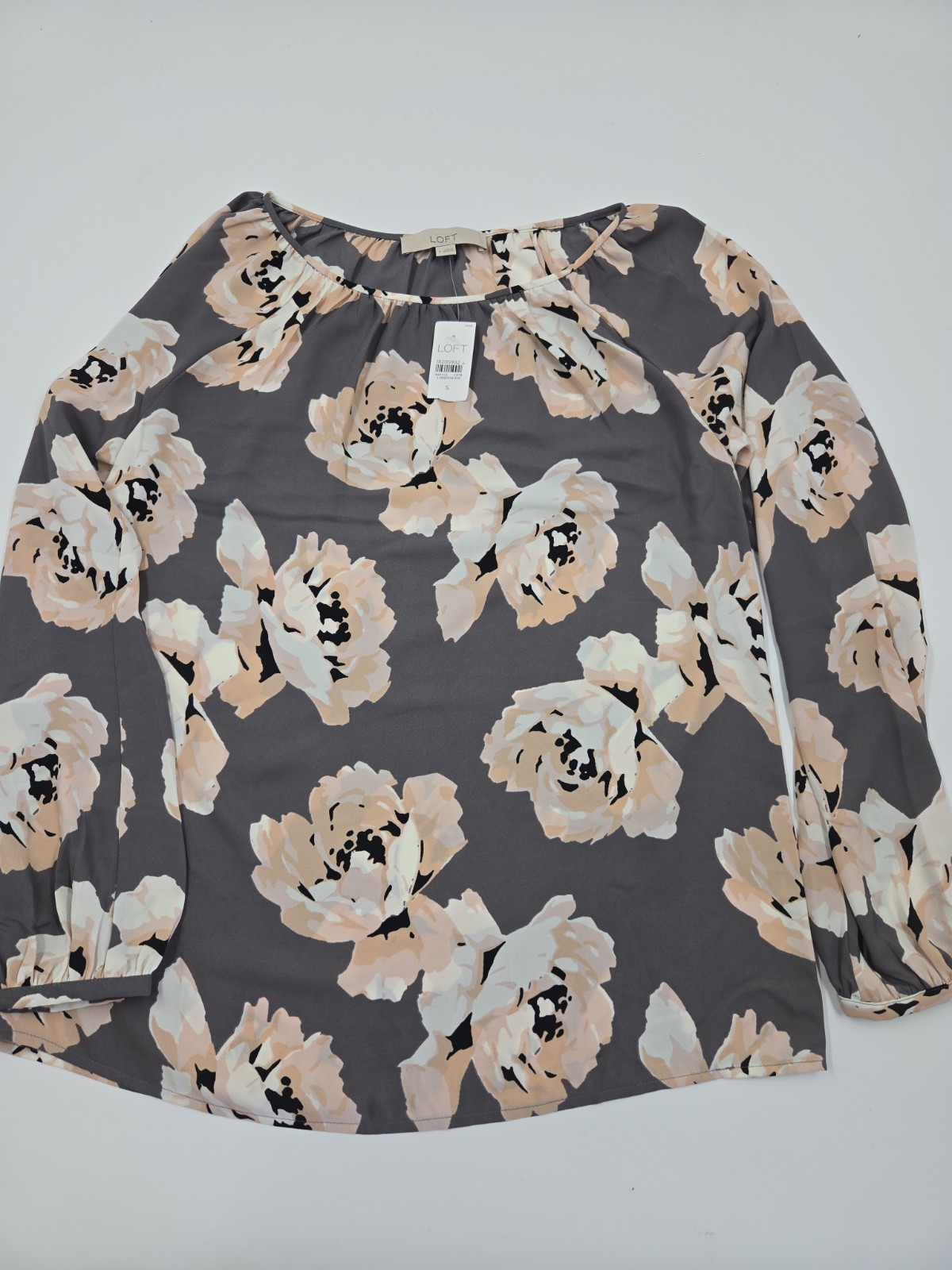 Ann Taylor Loft Gray, Pink & Cream Floral Chiffon Blouse Size S