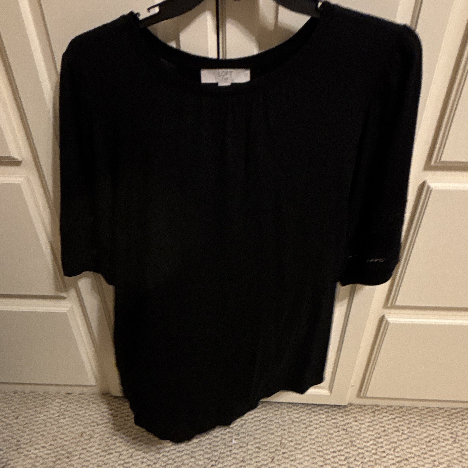 LOFT Plus Black Solid Short Sleeve Top Women Plus Size 16/18