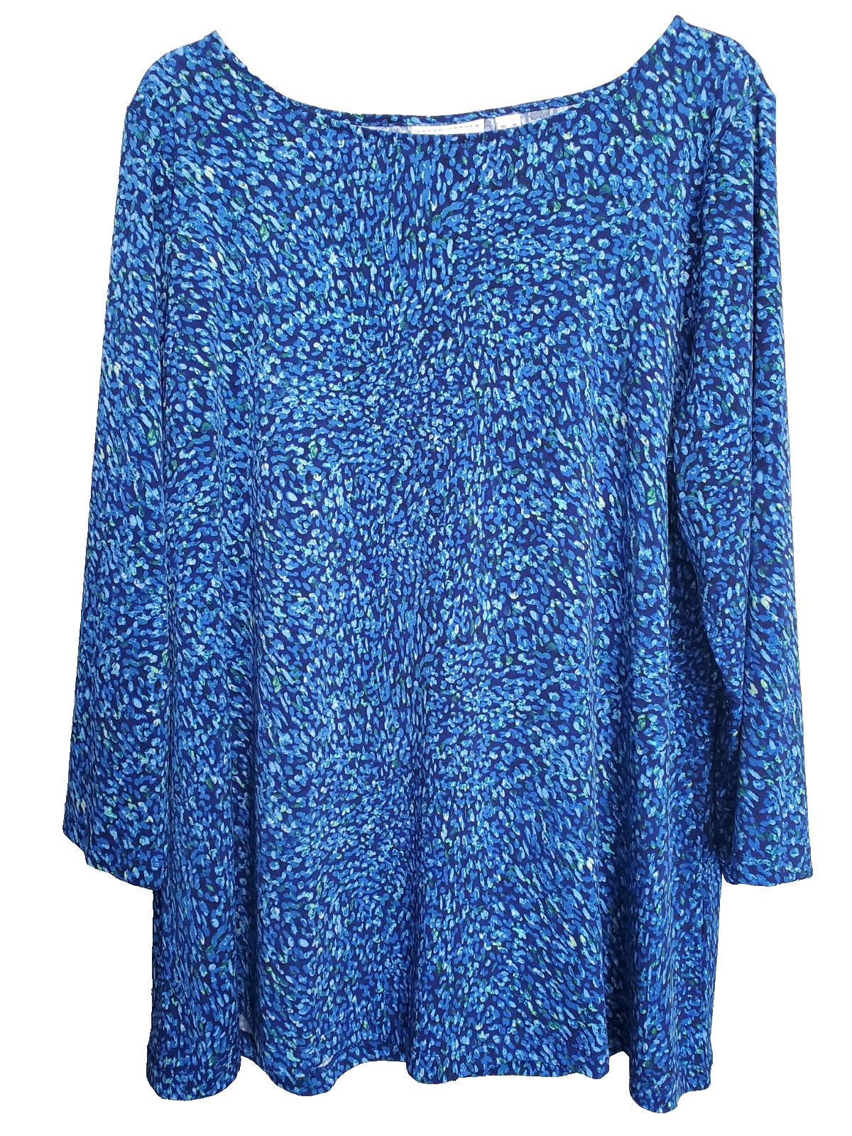 Susan Graver LiquidKnit Blue Abstract Print Boat Neck 3/4 Sleeve Tunic Size XL