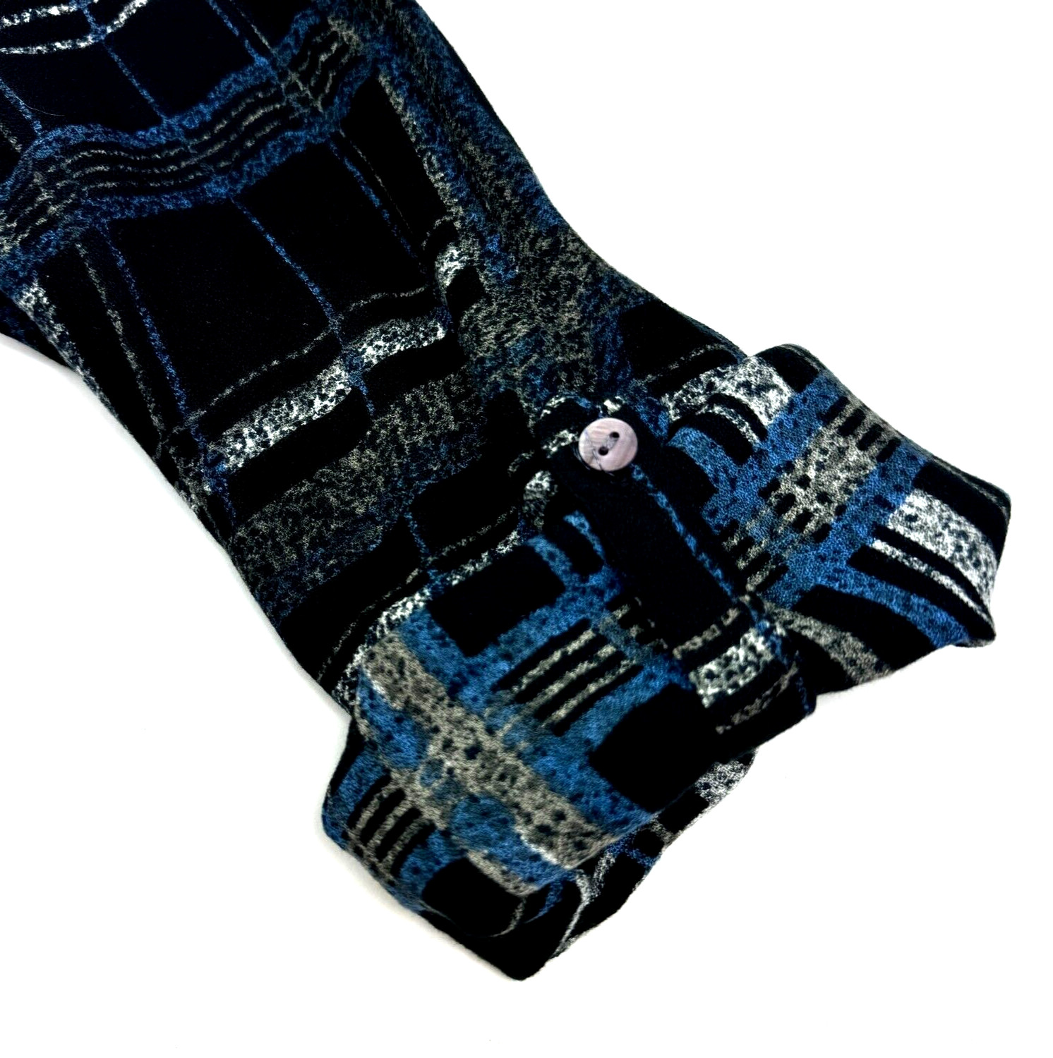 Soft Surroundings Tunic Button Front Medium Blue Plaid Stretch Beads Pleated