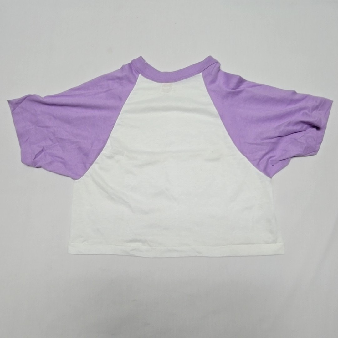 Vintage White Purple Cropped T-Shirt Sportswear USA Made Womens Medium 80s Tee