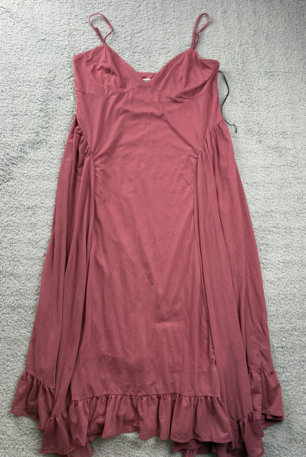Future Collective Dress Womens Large Pink Ruffle Hem Spaghetti Strap Midi Flowy