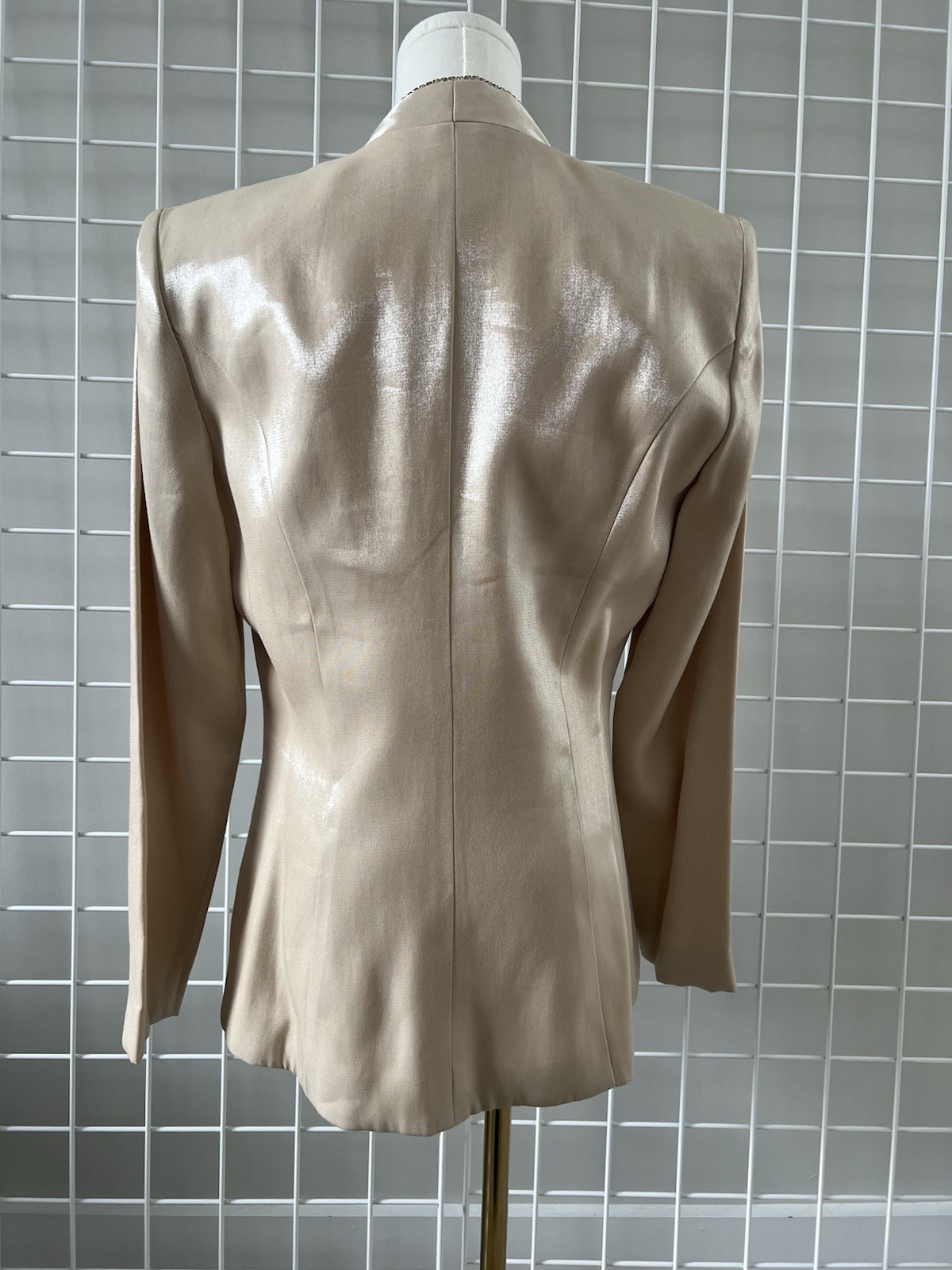 Vintage Cachet Blazer Jacket Ivory Beige One Button Rhinestone Satin Size 8