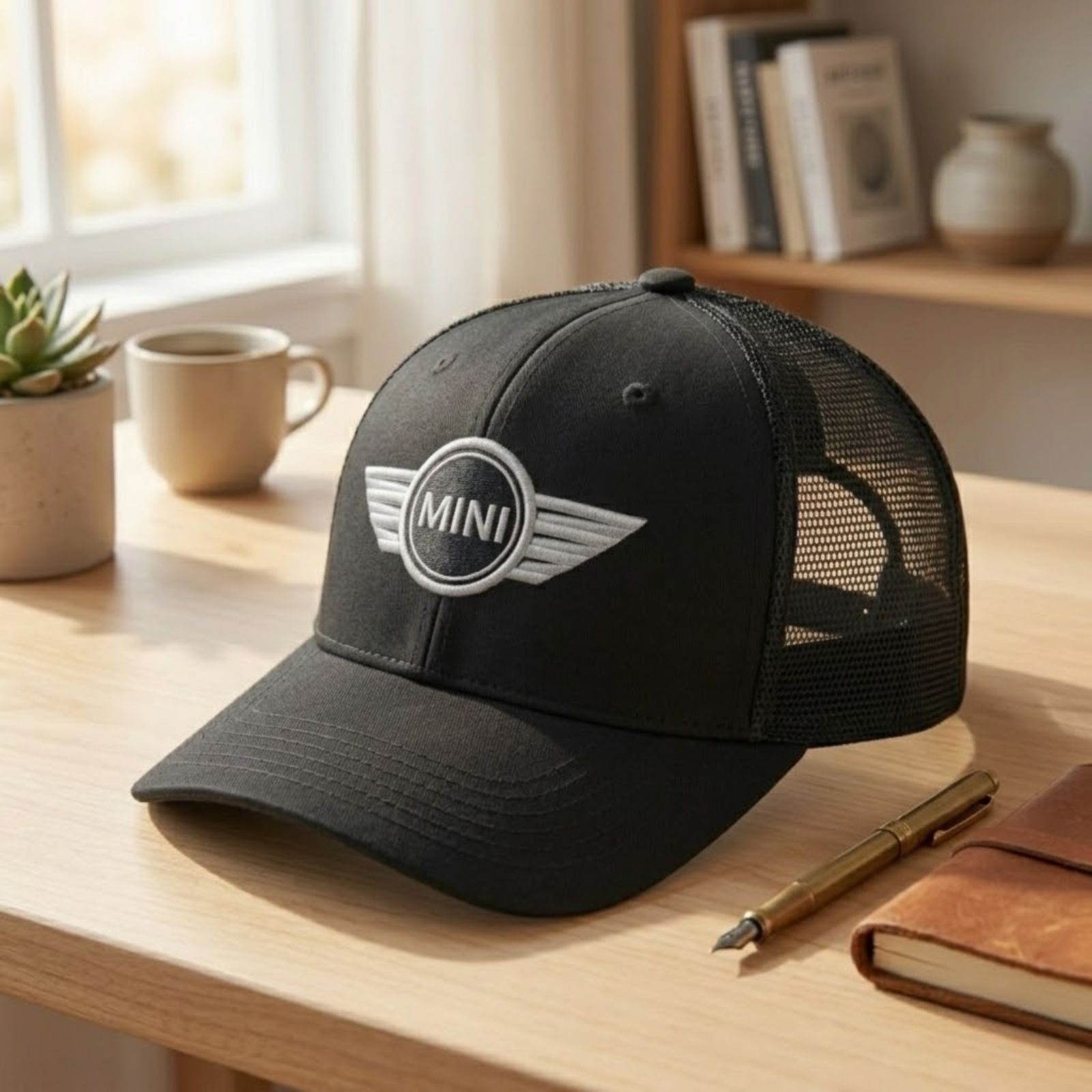 MINI Cooper Logo Embroidered Trucker Hat Black Mesh Snapback