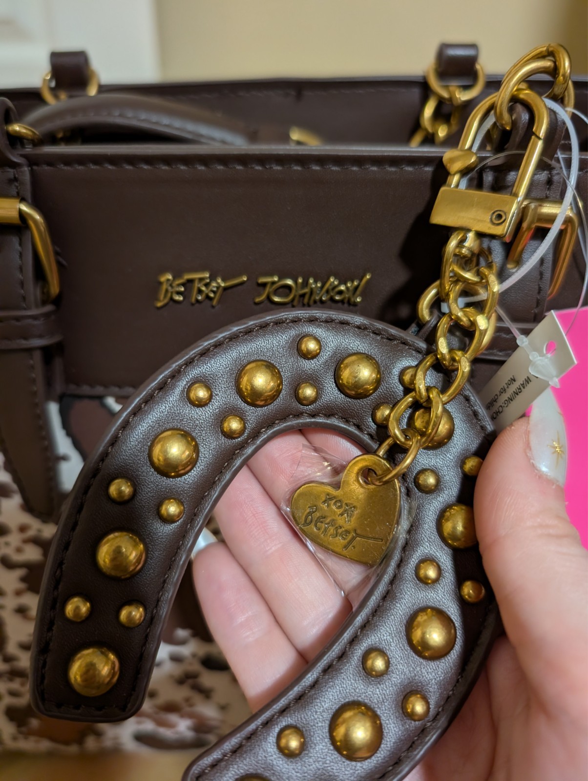 BETSEY JOHNSON Multi COW Heart Western TOTE Handbag XOBECA-U Horseshoe CHARM