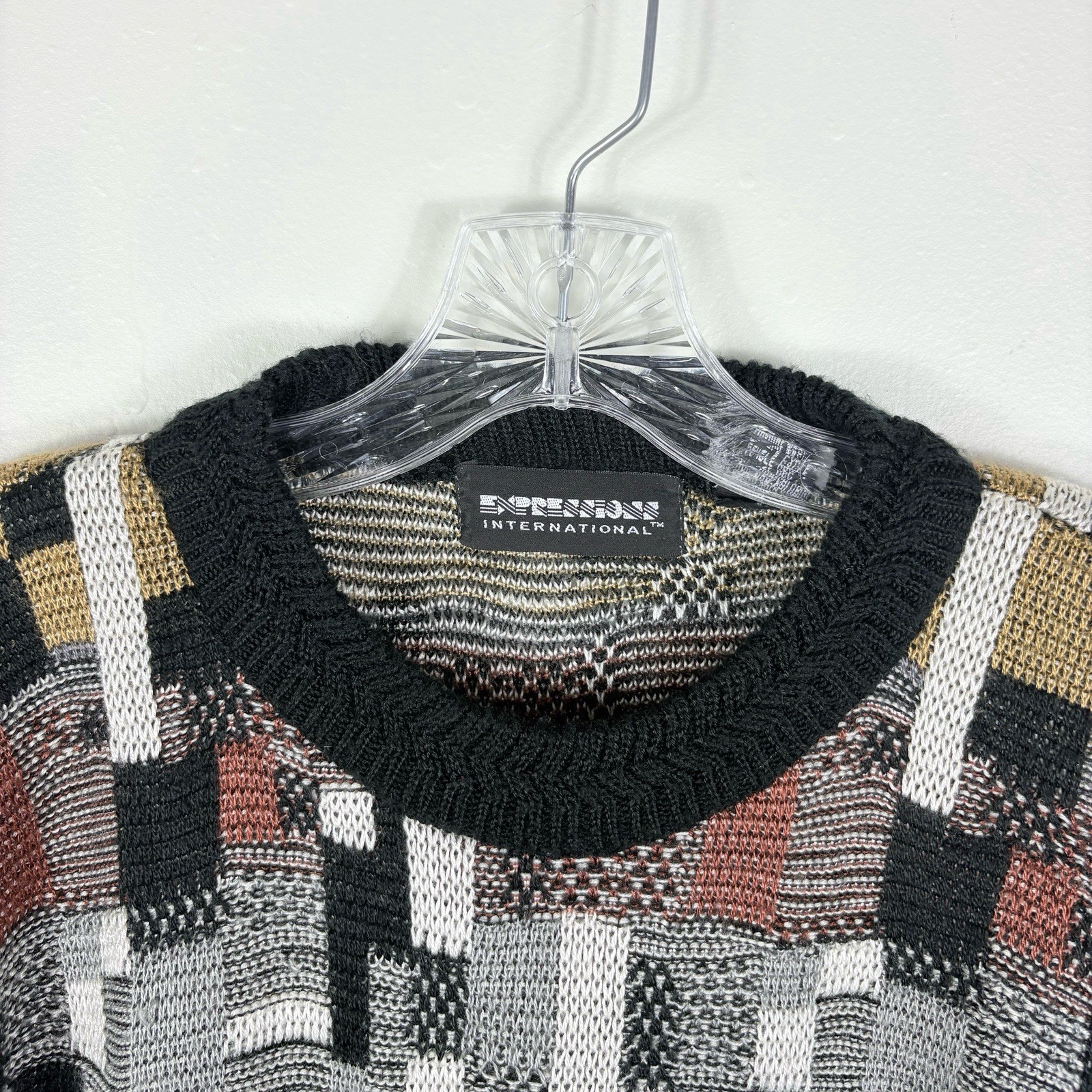 Vtg 80s 90s Men’s Sweater Large Geometric Grandpa Grunge Hip Hop Preppy Academia