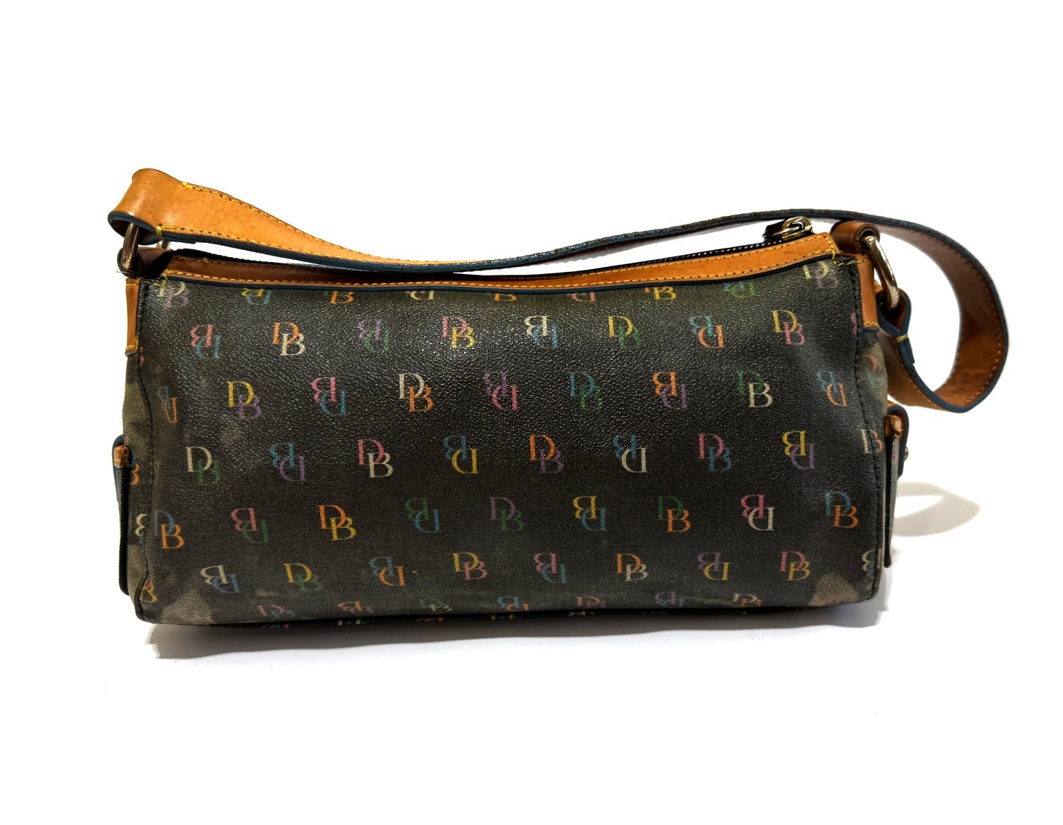 NICE VTG DOONEY & BOURKE Y2K MULTICOLOR DB COATED CANVAS DOUBLE POCKET HANDBAG