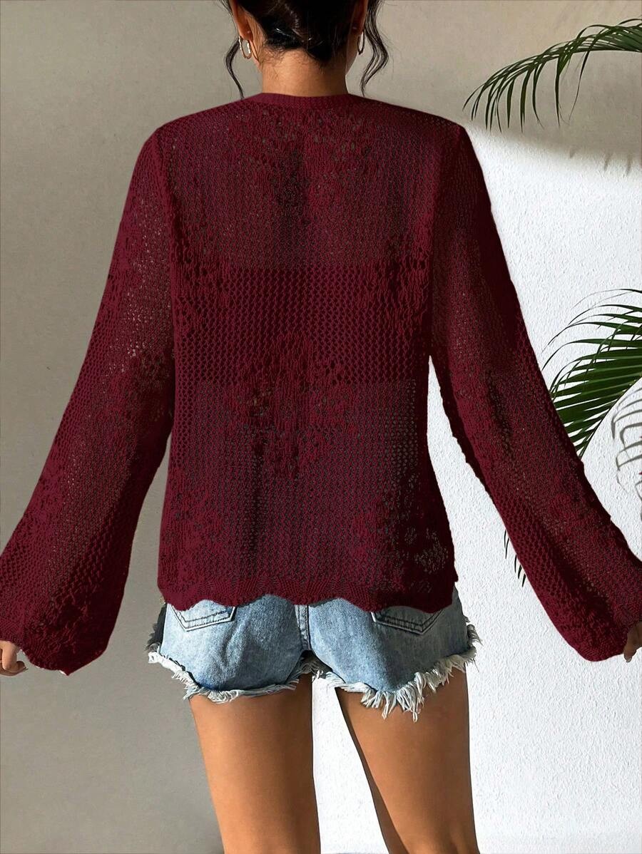 Women’s White Tie Front Cardigan Openwork Crochet Beach Cover Up Sweater
