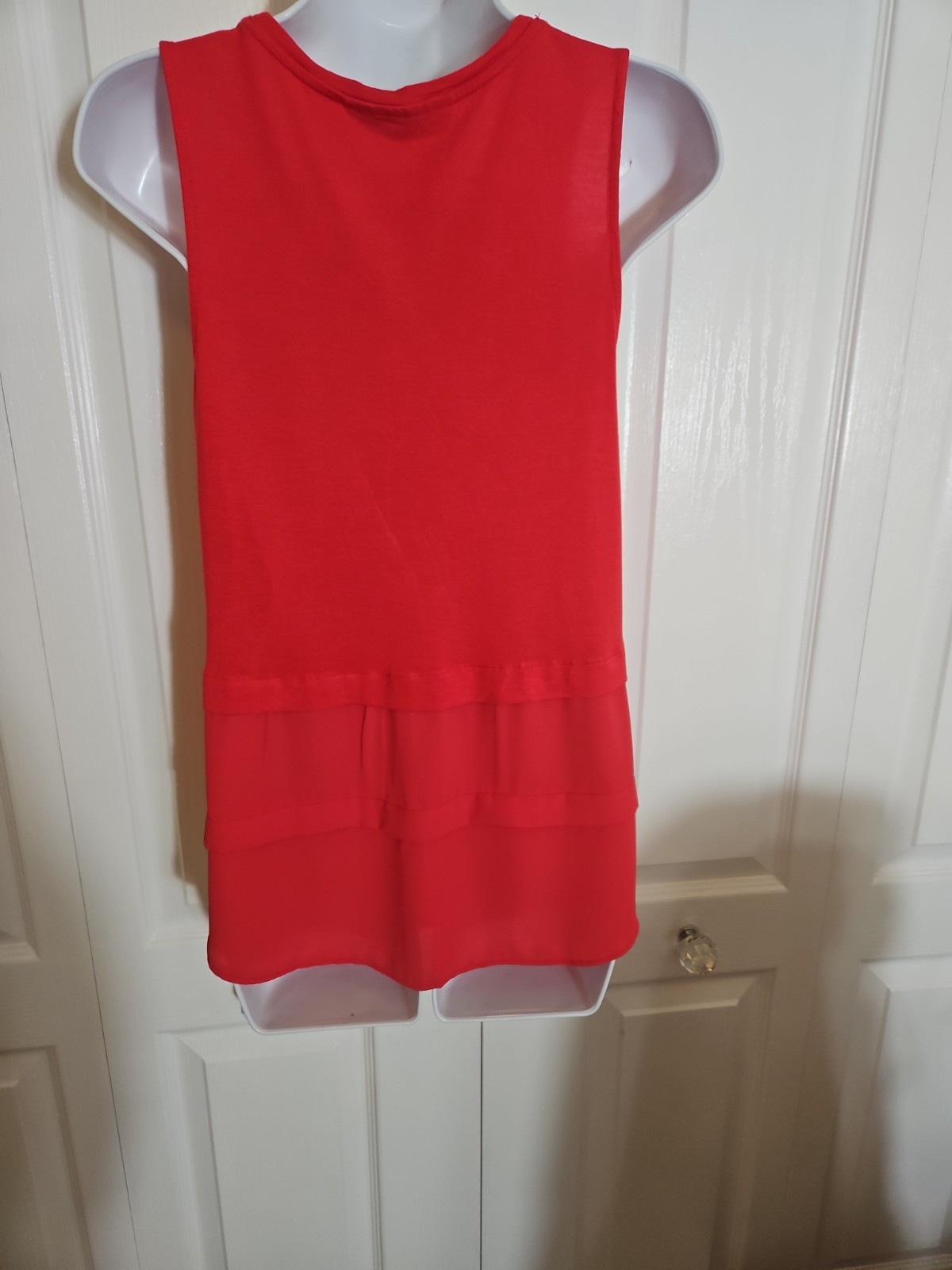 LOFT Tiered Coral Chiffon Sheer Bottom Sleeveless Top Womens Size Small